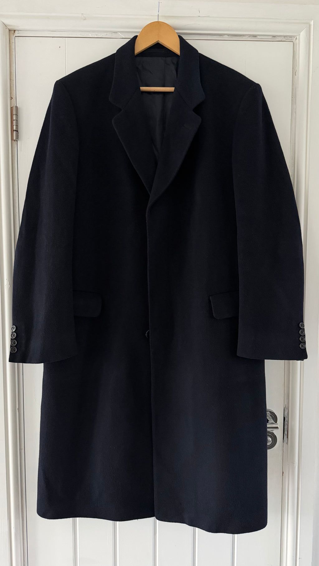 1990s Vintage Made in England Wool Navy Coat - Size L