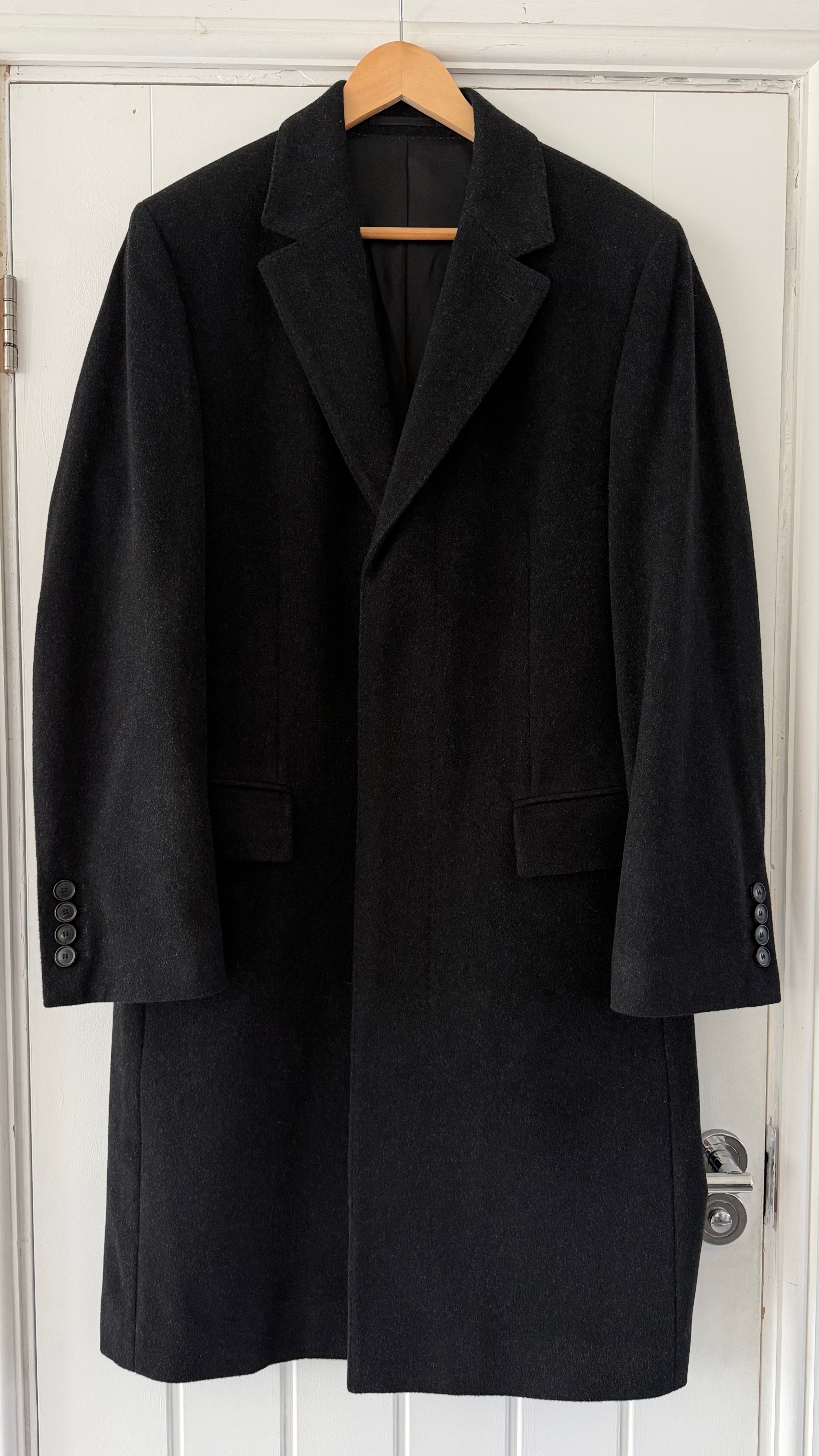 Hugo Boss 1990s Wool Cashmere Charcoal Grey Coat - Size M