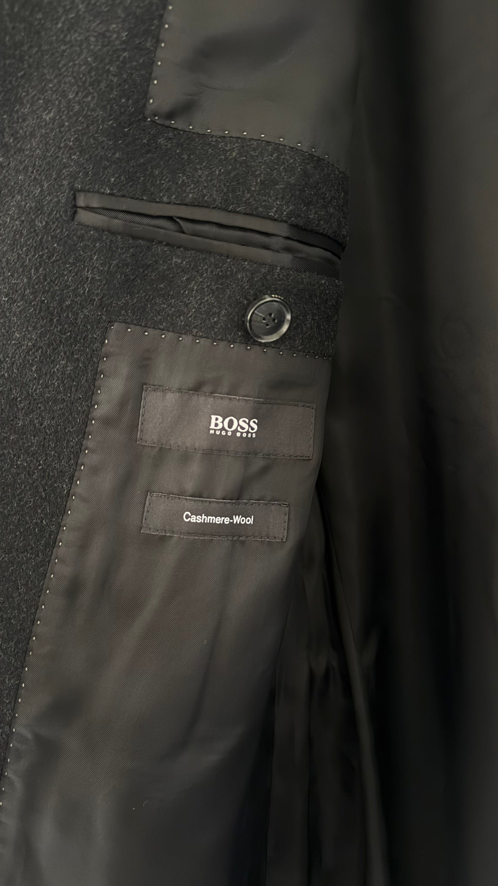 Hugo Boss 1990s Wool Cashmere Charcoal Grey Coat - Size M
