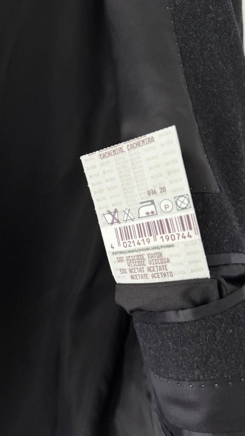 Hugo Boss 1990s Wool Cashmere Charcoal Grey Coat - Size M