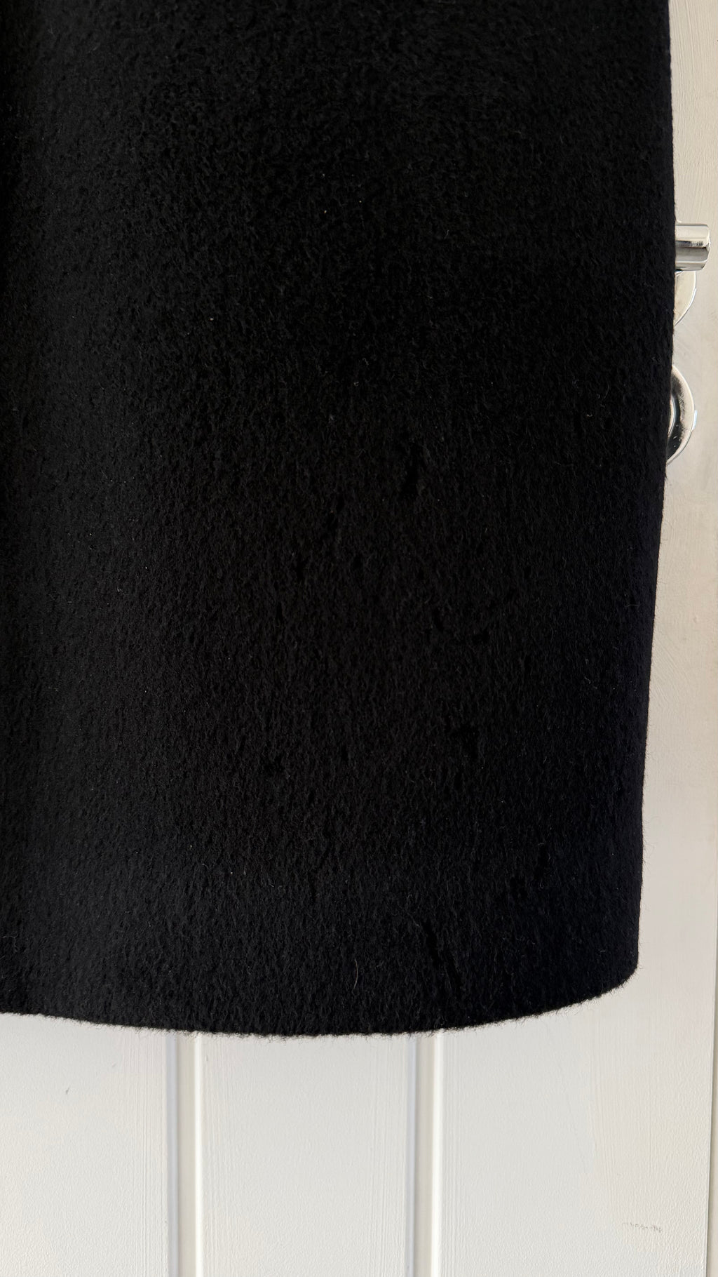 1980s Vintage Peaked Lapel Double Breasted Wool Cashmere Black Coat - Size L