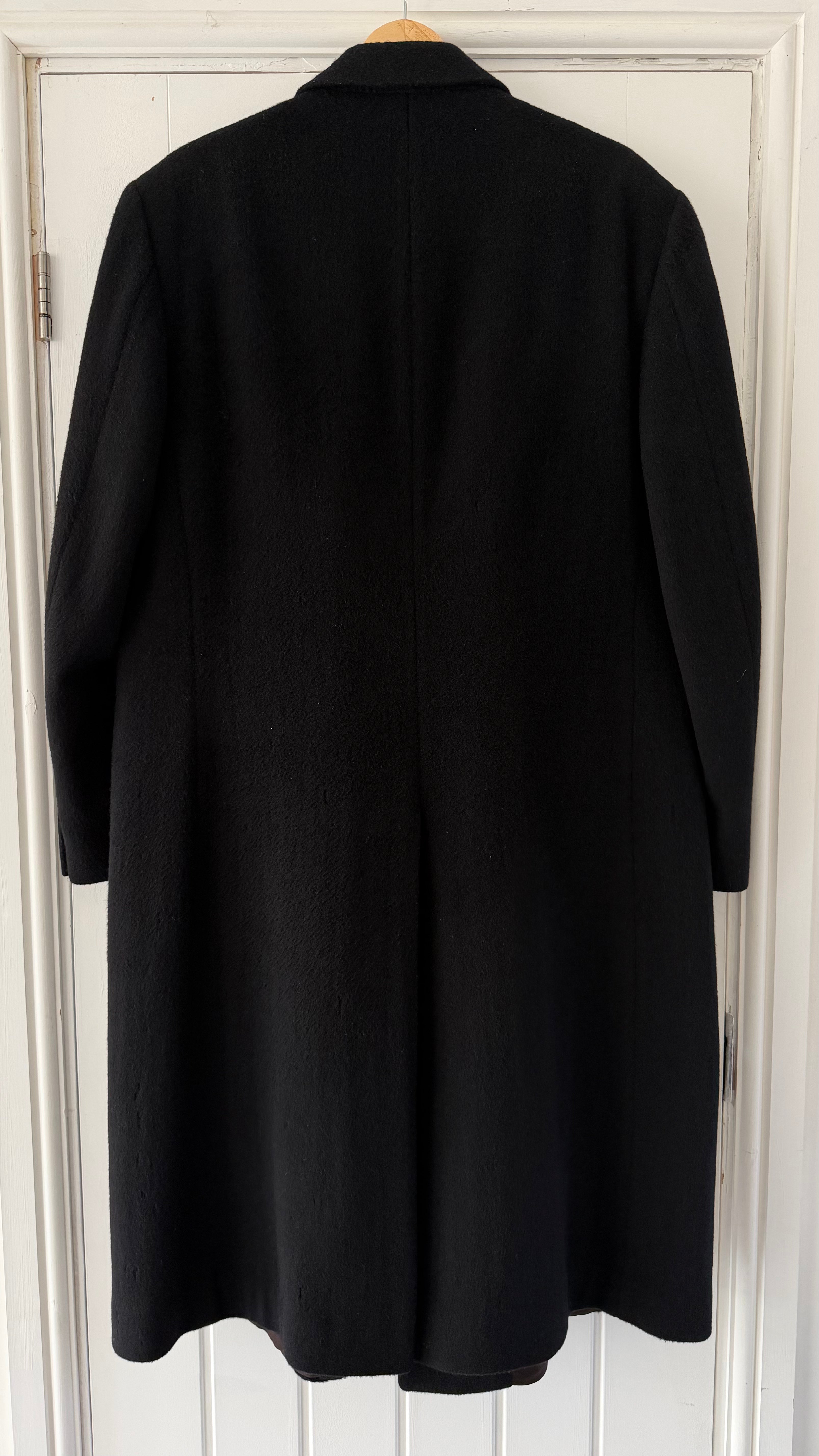 1980s Vintage Peaked Lapel Double Breasted Wool Cashmere Black Coat - Size L