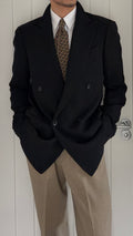 Armani 1990s Peaked Lapel Double Breasted Textured Wool Blend Sport Jacket Blazer - Size M