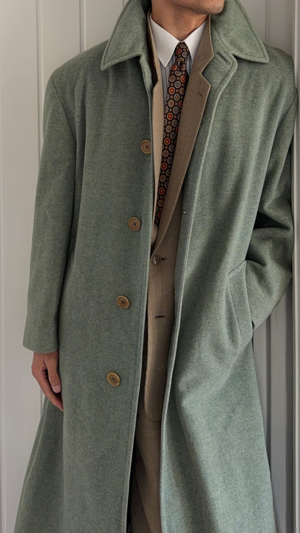 Hugo Boss 1980s Wool Balmacaan Overcoat Sage Green - Size M