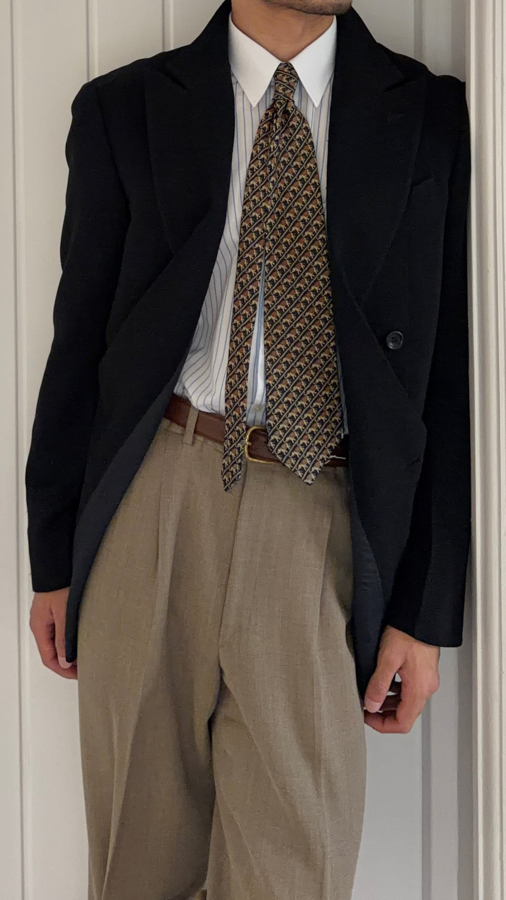 Armani 1990s Peaked Lapel Double Breasted Textured Wool Blend Sport Jacket Blazer - Size M