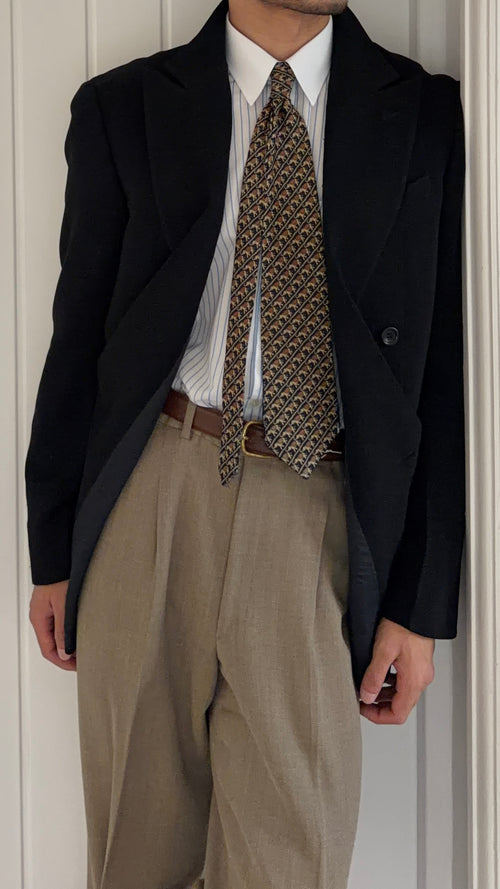 Armani 1990s Peaked Lapel Double Breasted Textured Wool Blend Sport Jacket Blazer - Size M