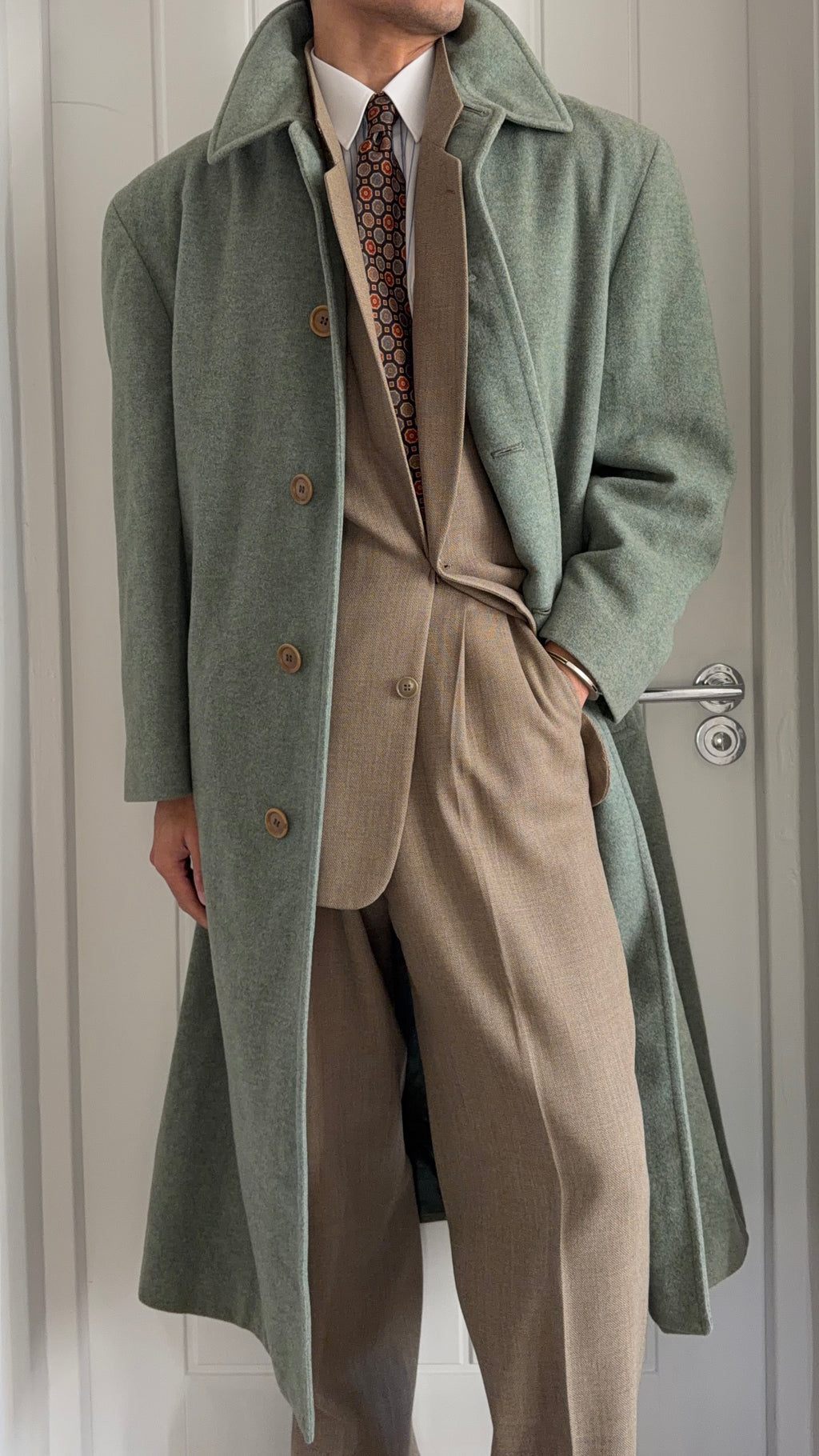 Hugo Boss 1980s Wool Balmacaan Overcoat Sage Green - Size M