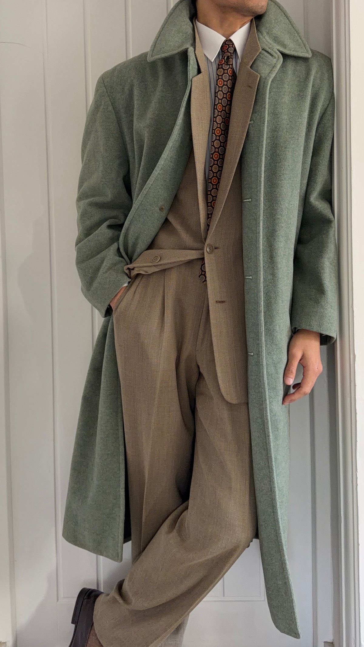 Hugo Boss 1980s Wool Balmacaan Overcoat Sage Green - Size M