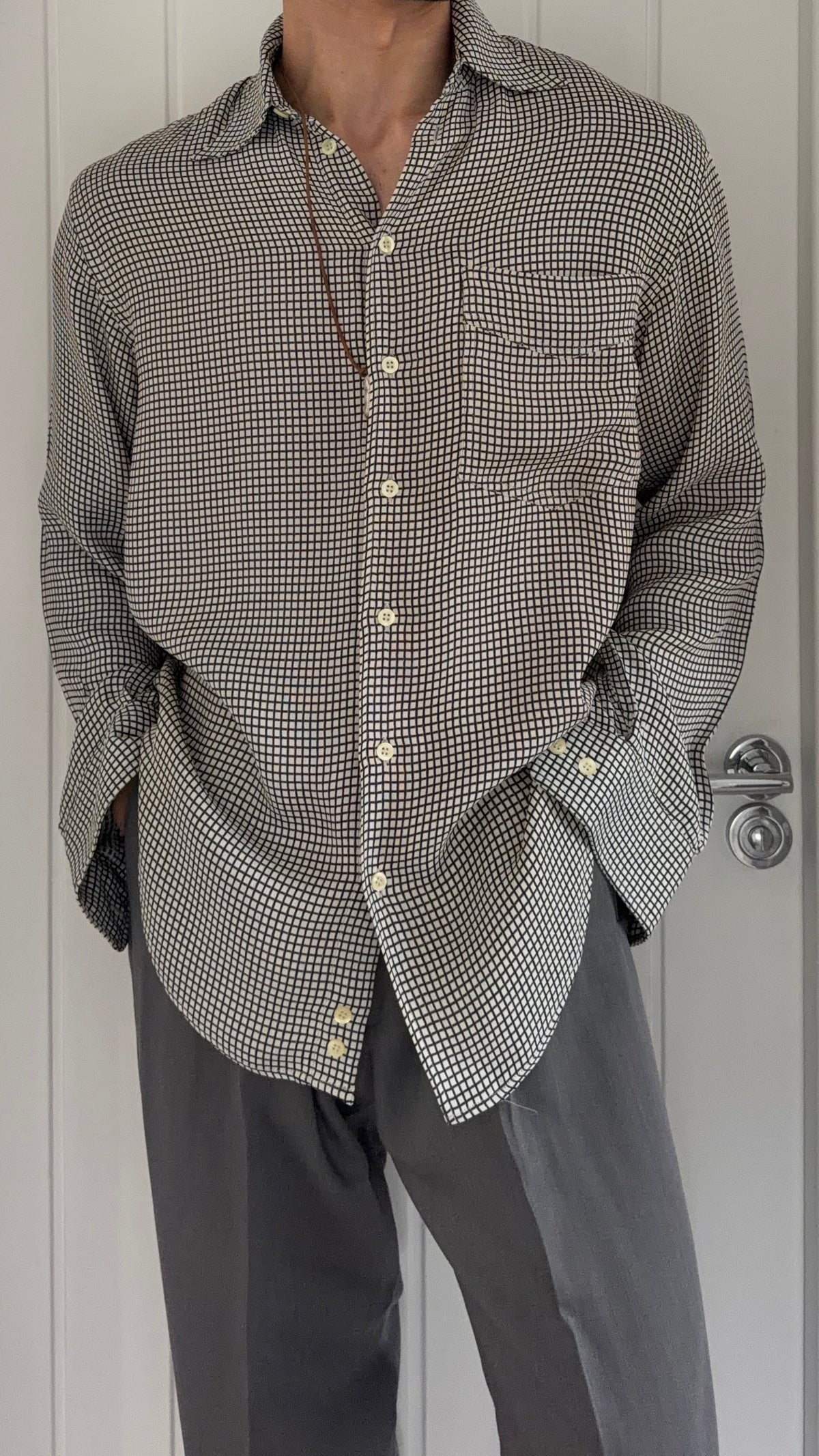 Giorgio Armani 1980s Acetate Rayon Draped Pattern Shirt - Size M