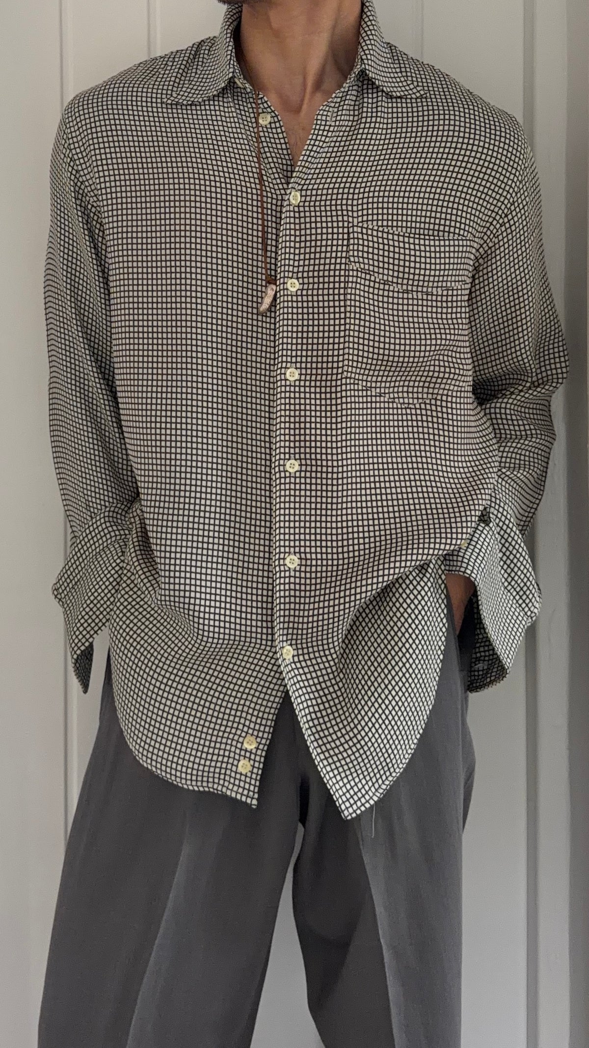 Giorgio Armani 1980s Acetate Rayon Draped Pattern Shirt - Size M