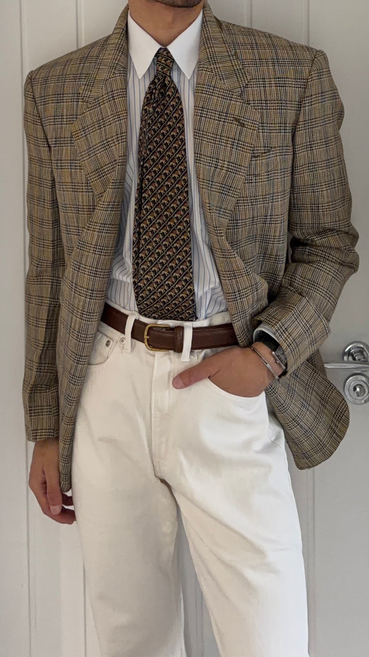 Giorgio Armani Mainline 1980s Linen Cotton 2B Textured Sport Jacket Blazer - Size M