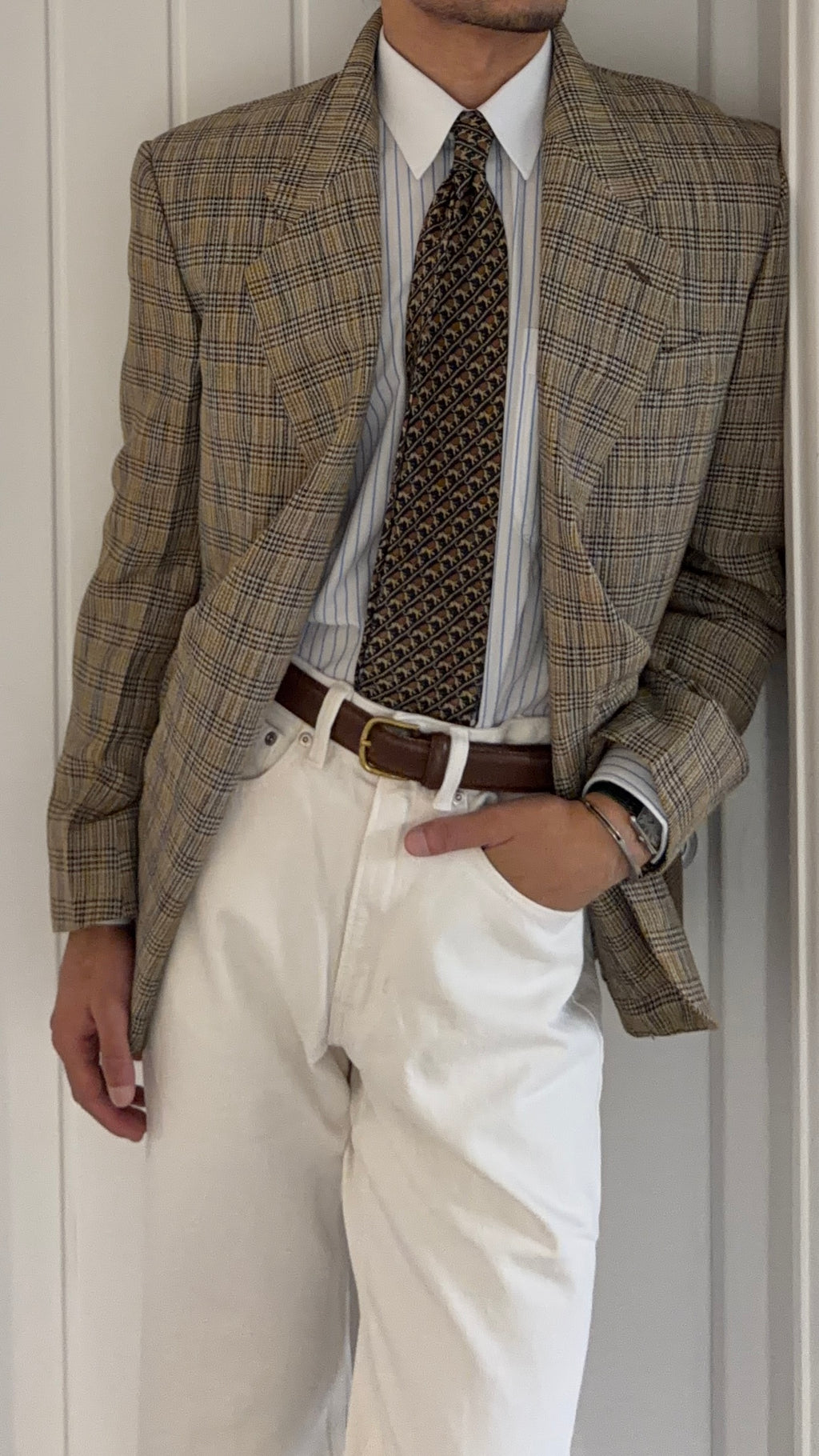 Giorgio Armani Mainline 1980s Linen Cotton 2B Textured Sport Jacket Blazer - Size M