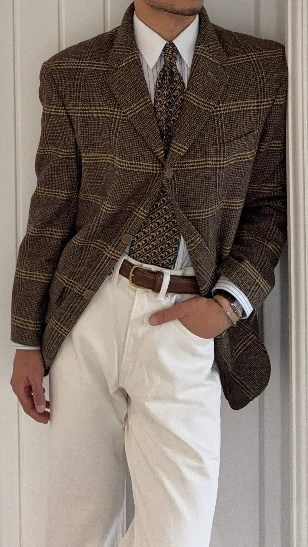 Emporio Armani 1990s 3B Check Wool Sport Jacket Blazer - Size M