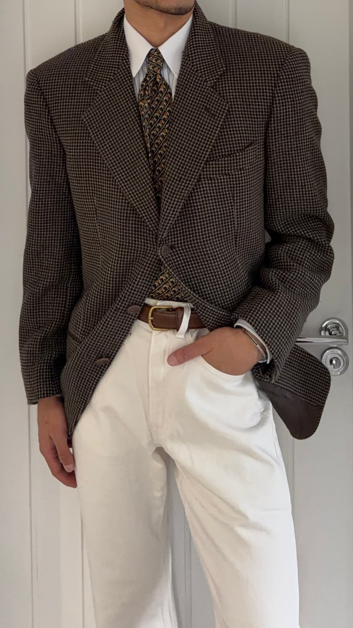 Giorgio Armani 1980s 3B Wool Cashmere Textured Brown Sport Jacket Blazer - Size M