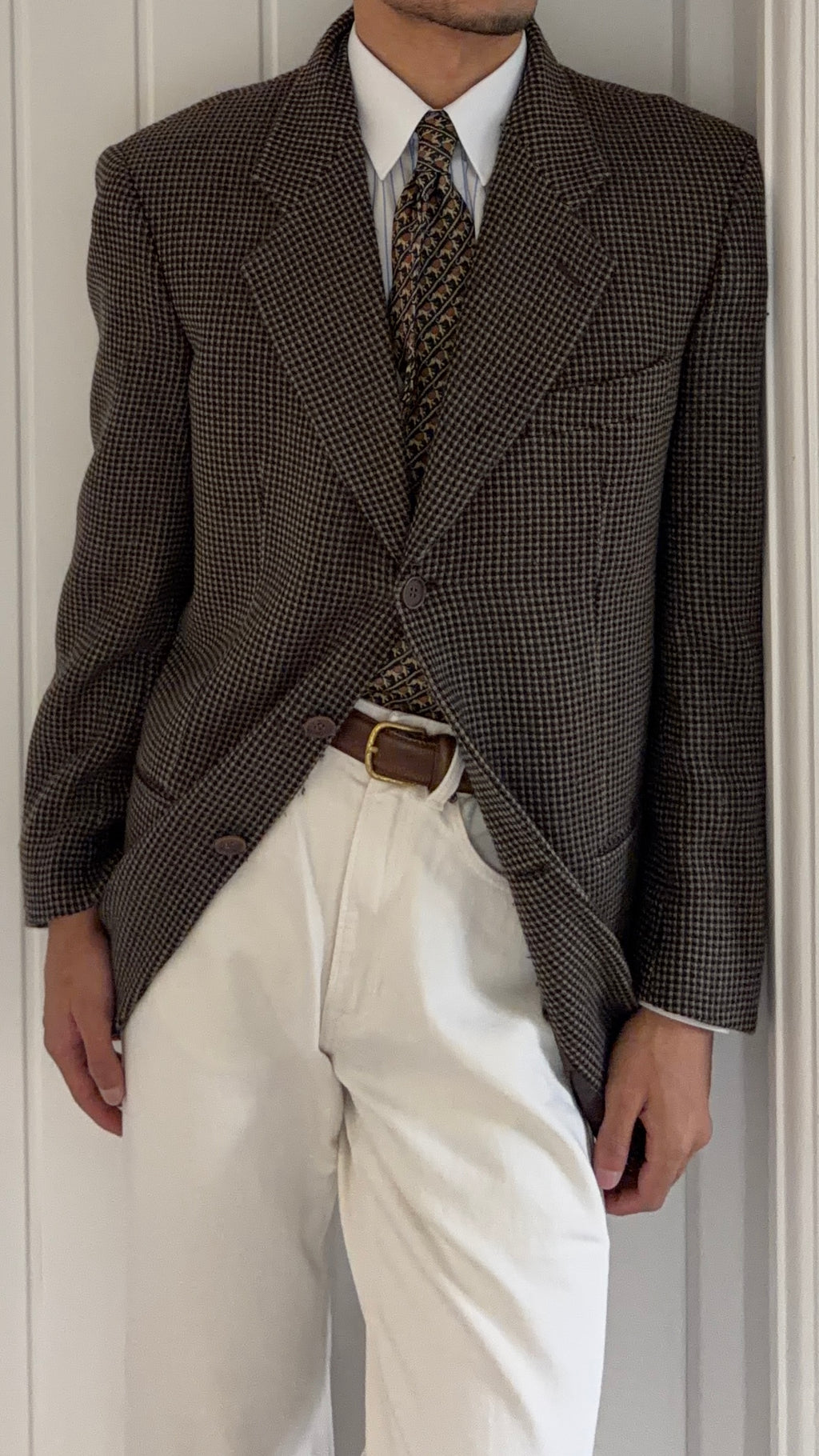 Giorgio Armani 1980s 3B Wool Cashmere Textured Brown Sport Jacket Blazer - Size M