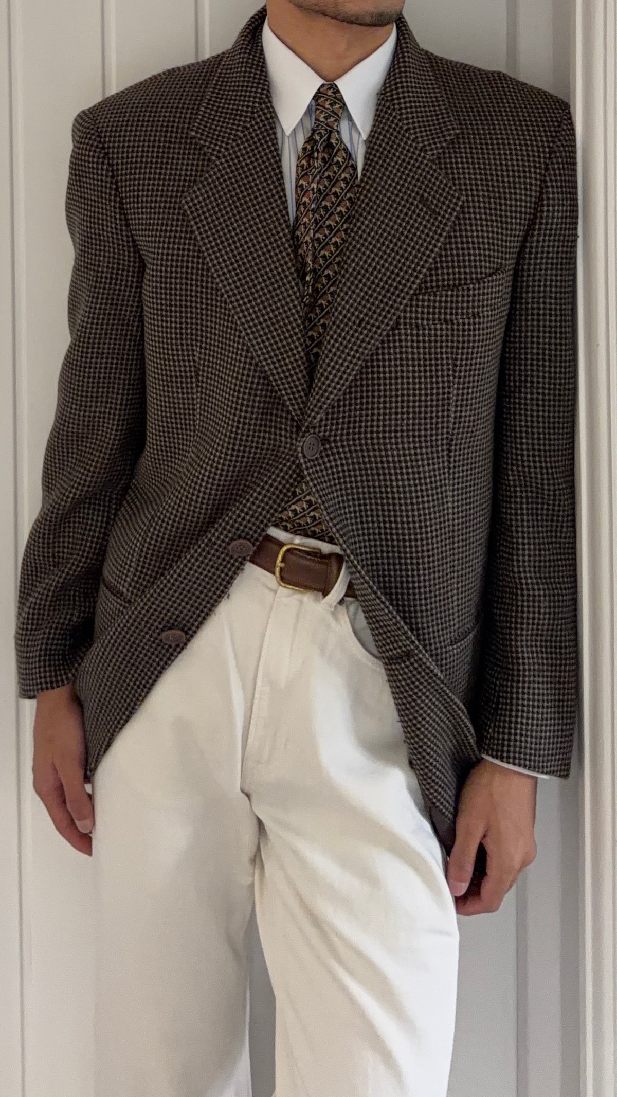 Giorgio Armani 1980s 3B Wool Cashmere Textured Brown Sport Jacket Blazer - Size M