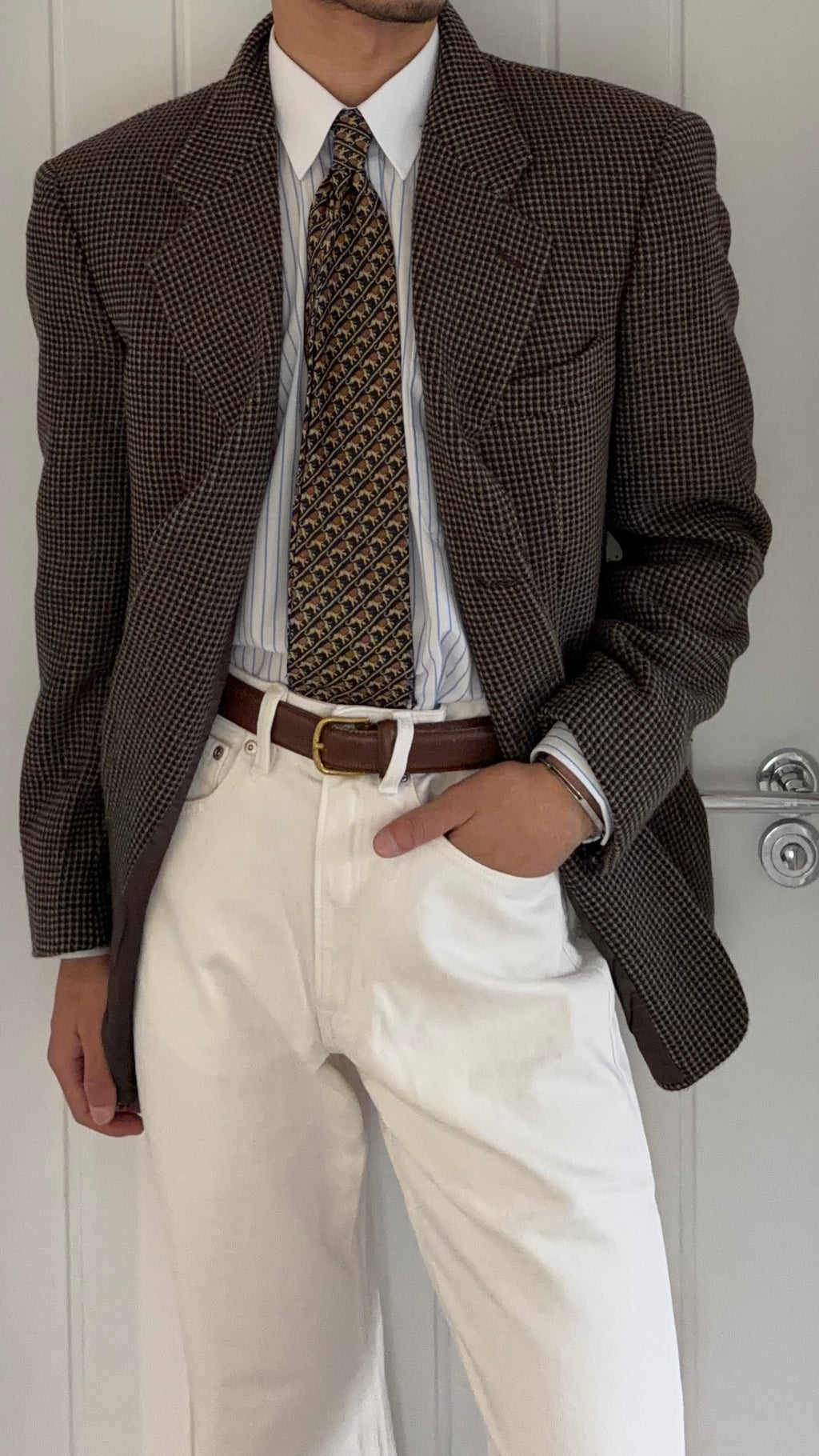 Giorgio Armani 1980s 3B Wool Cashmere Textured Brown Sport Jacket Blazer - Size M