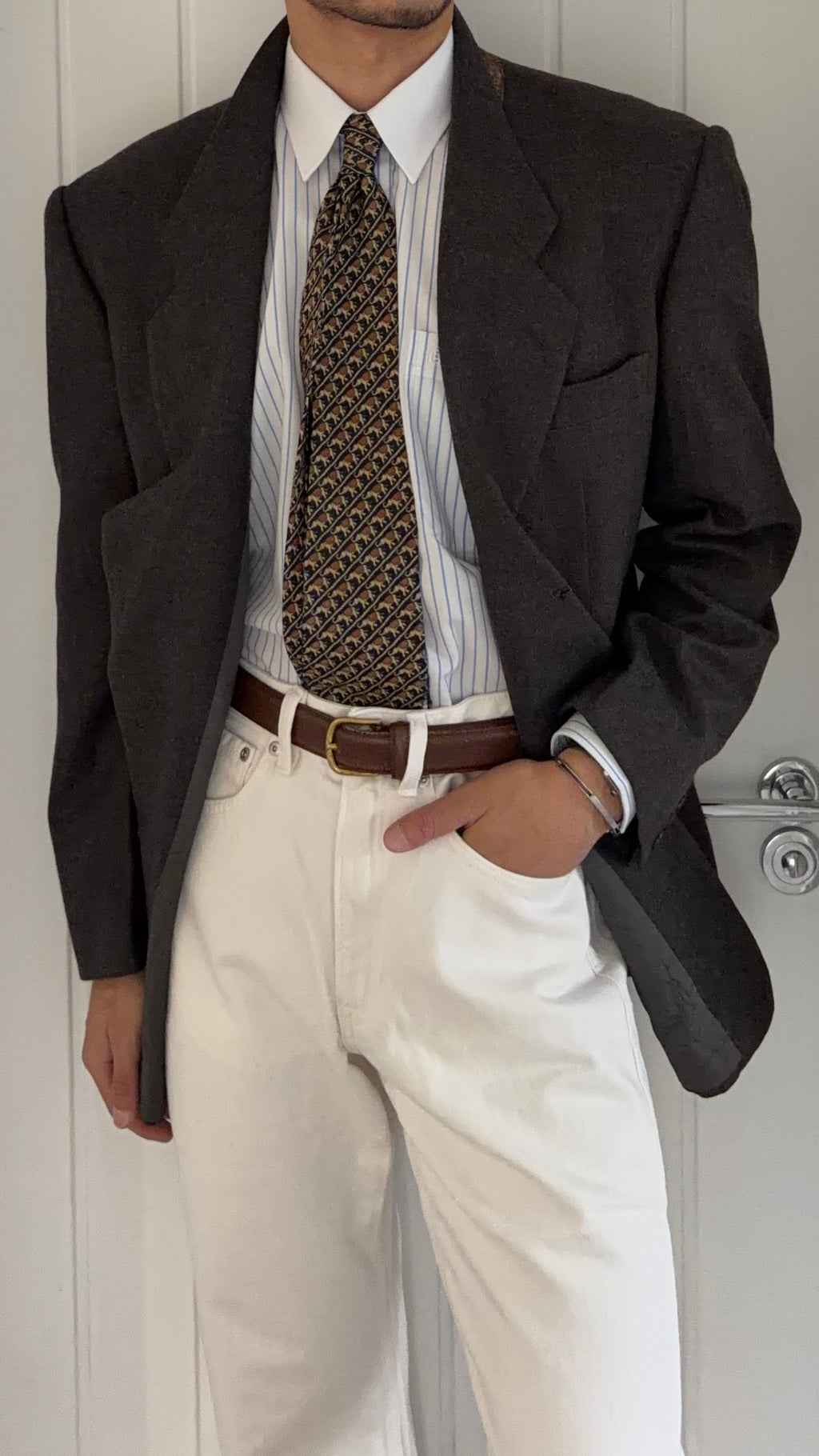 Giorgio Armani 1980s Rolled 3B Wool Sport Jacket Blazer Espresso Charcoal - Size XL