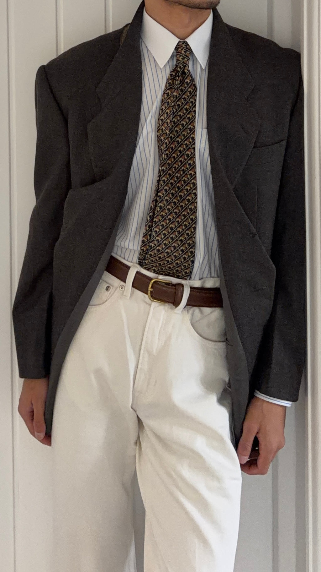 Giorgio Armani 1980s Rolled 3B Wool Sport Jacket Blazer Espresso Charcoal - Size XL