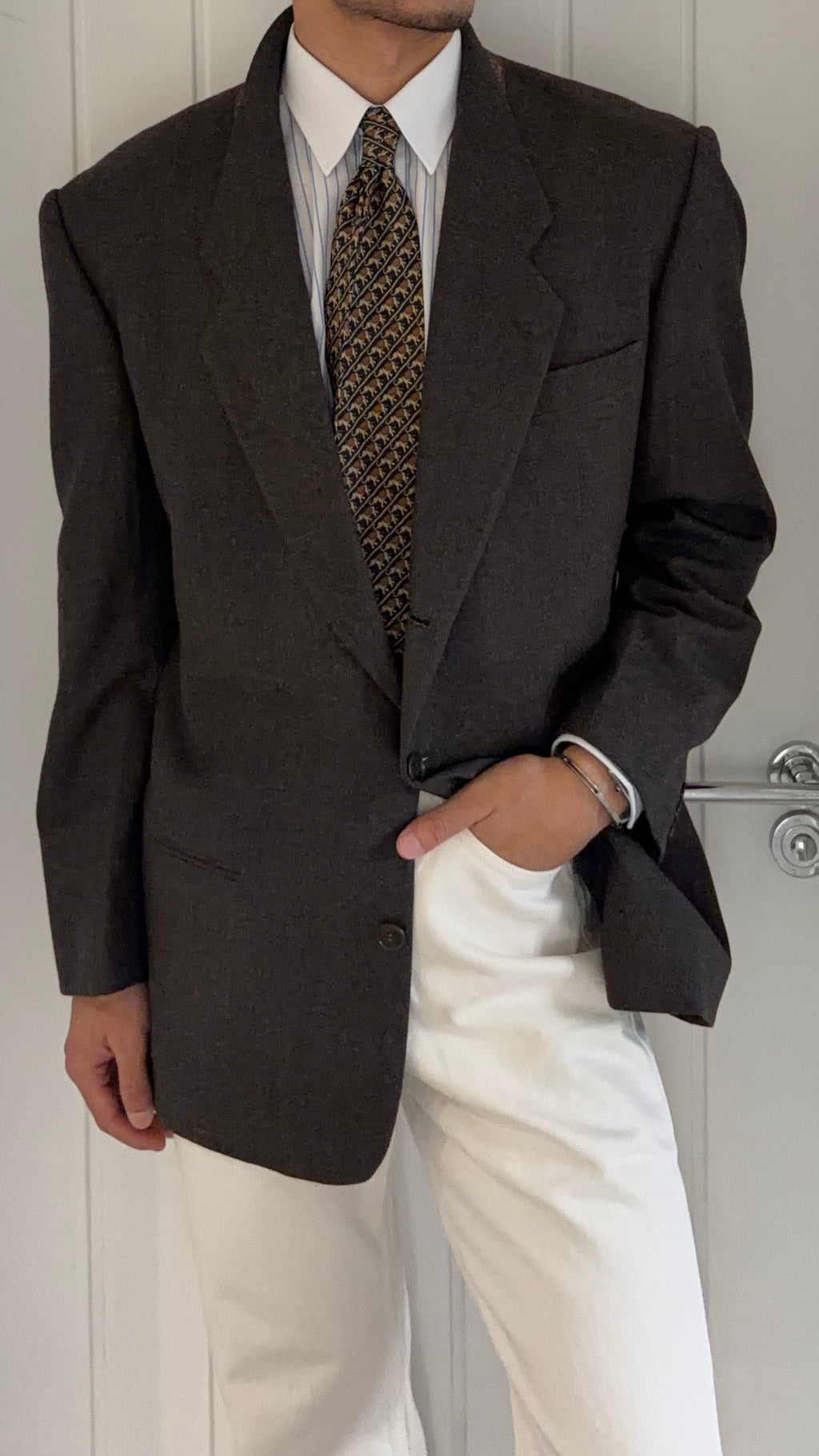 Giorgio Armani 1980s Rolled 3B Wool Sport Jacket Blazer Espresso Charcoal - Size XL