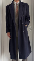 Pierre Cardin 1990s Peaked Lapel Double Breasted Wool Cashmere Coat Made in Italy - Size L