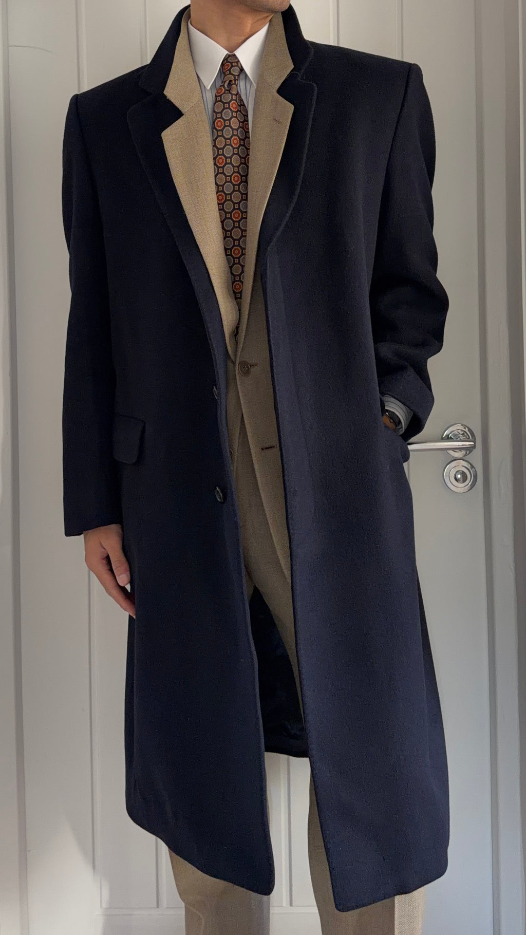1990s Vintage Made in England Wool Navy Coat - Size L