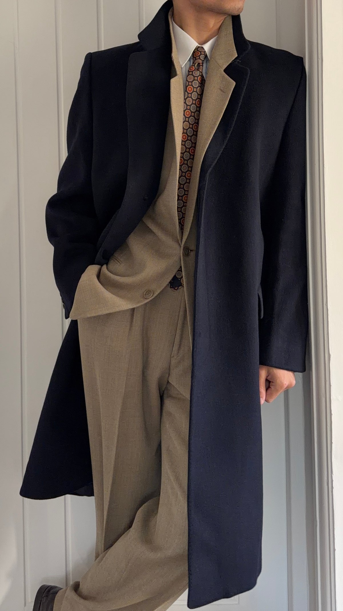 1990s Vintage Made in England Wool Navy Coat - Size L