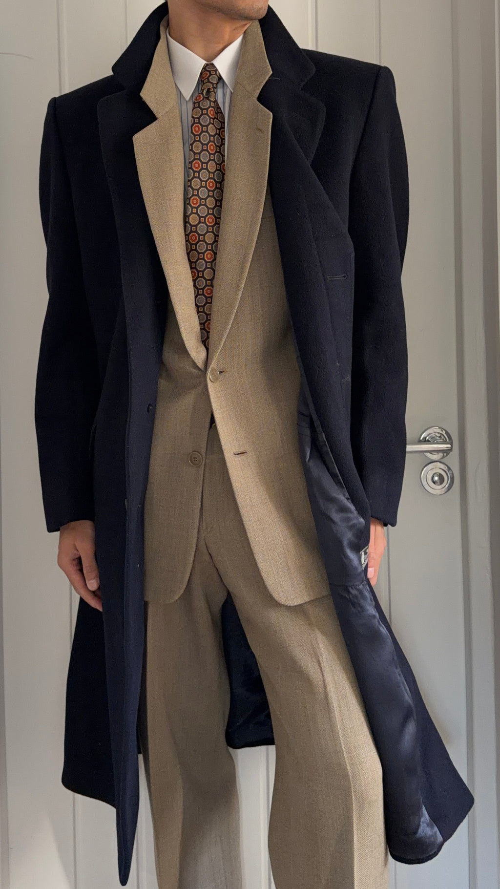 1990s Vintage Made in England Wool Navy Coat - Size L