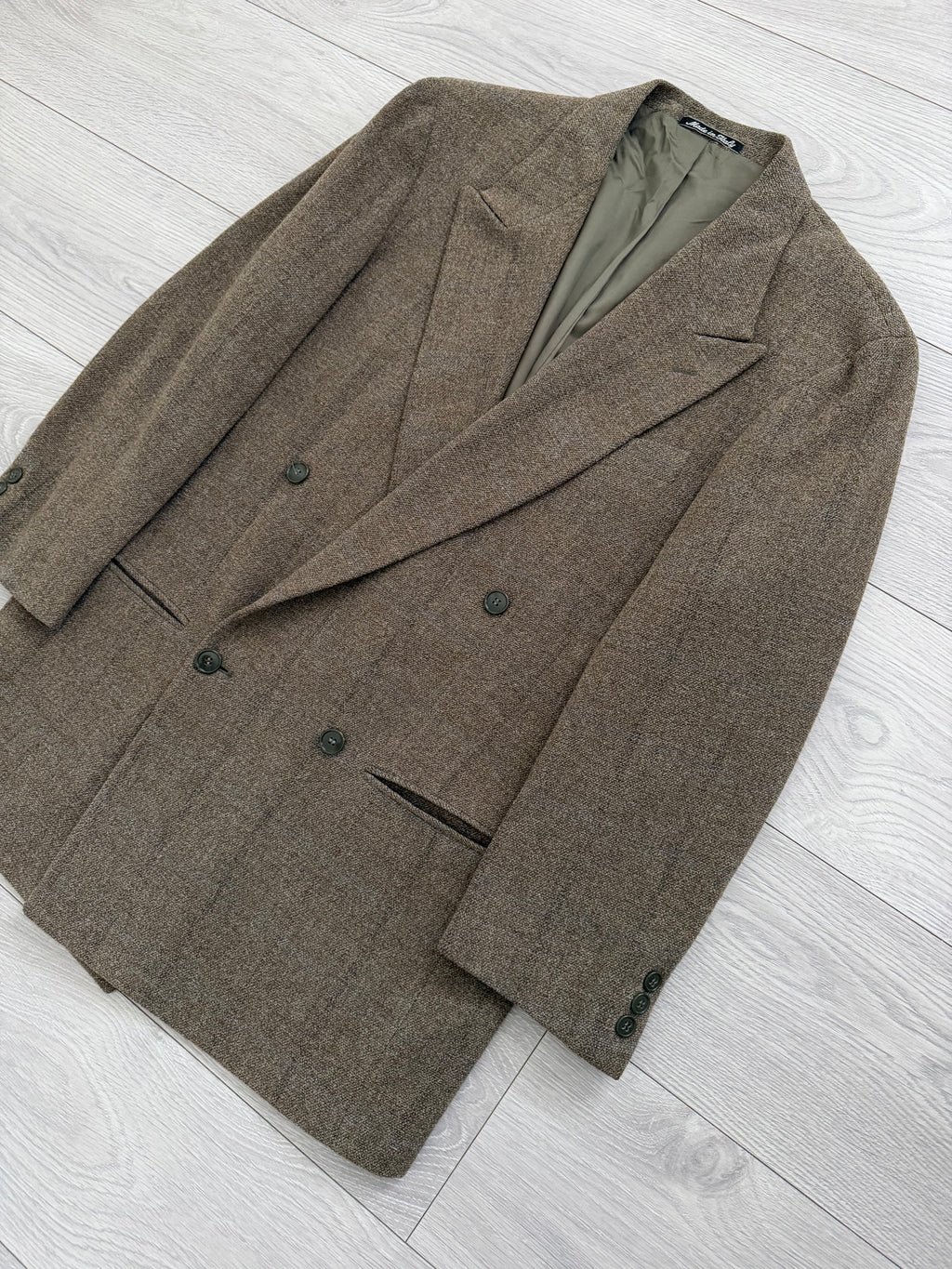 Giorgio Armani 1980s Peaked Lapel Double Breasted Textured Brown Wool Sport Jacket Blazer - Size M