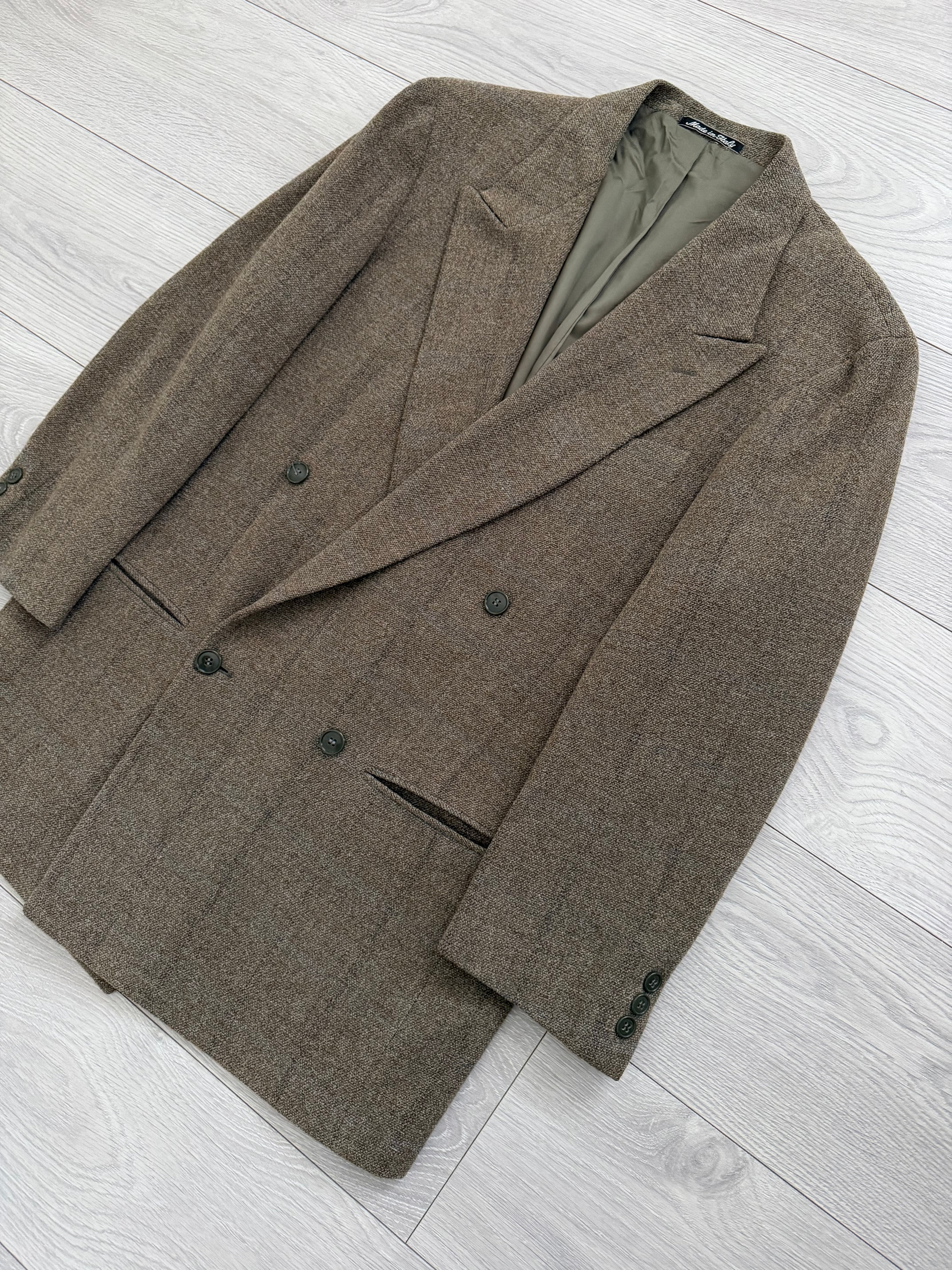 Giorgio Armani 1980s Peaked Lapel Double Breasted Textured Brown Wool Sport Jacket Blazer - Size M