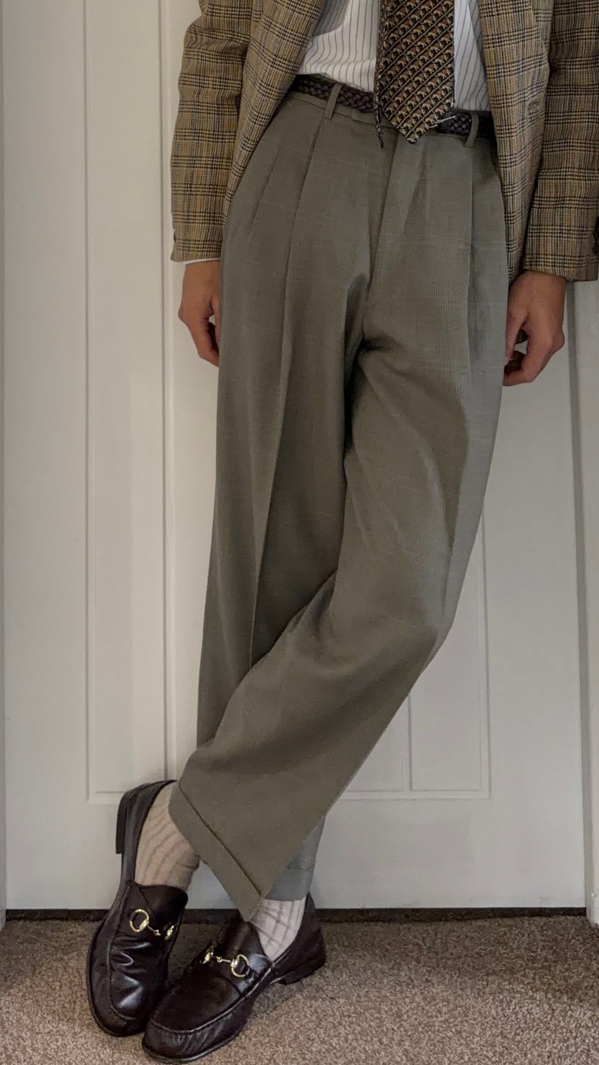 Renoma Paris 1980s Double Pleated Check Wool Pants - Size 30" Waist