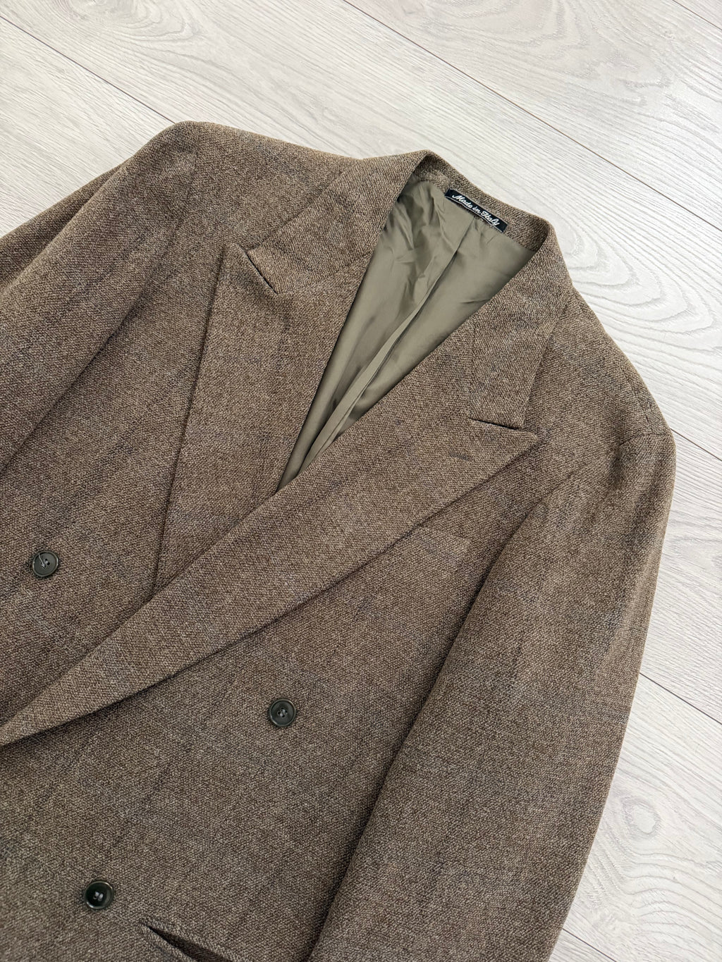 Giorgio Armani 1980s Peaked Lapel Double Breasted Textured Brown Wool Sport Jacket Blazer - Size M