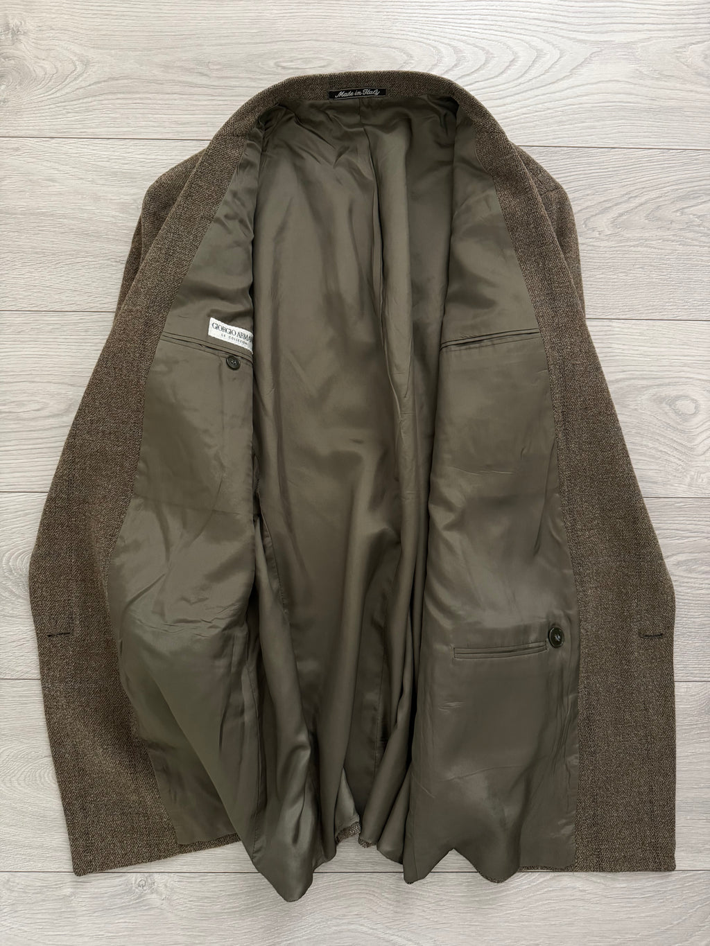 Giorgio Armani 1980s Peaked Lapel Double Breasted Textured Brown Wool Sport Jacket Blazer - Size M
