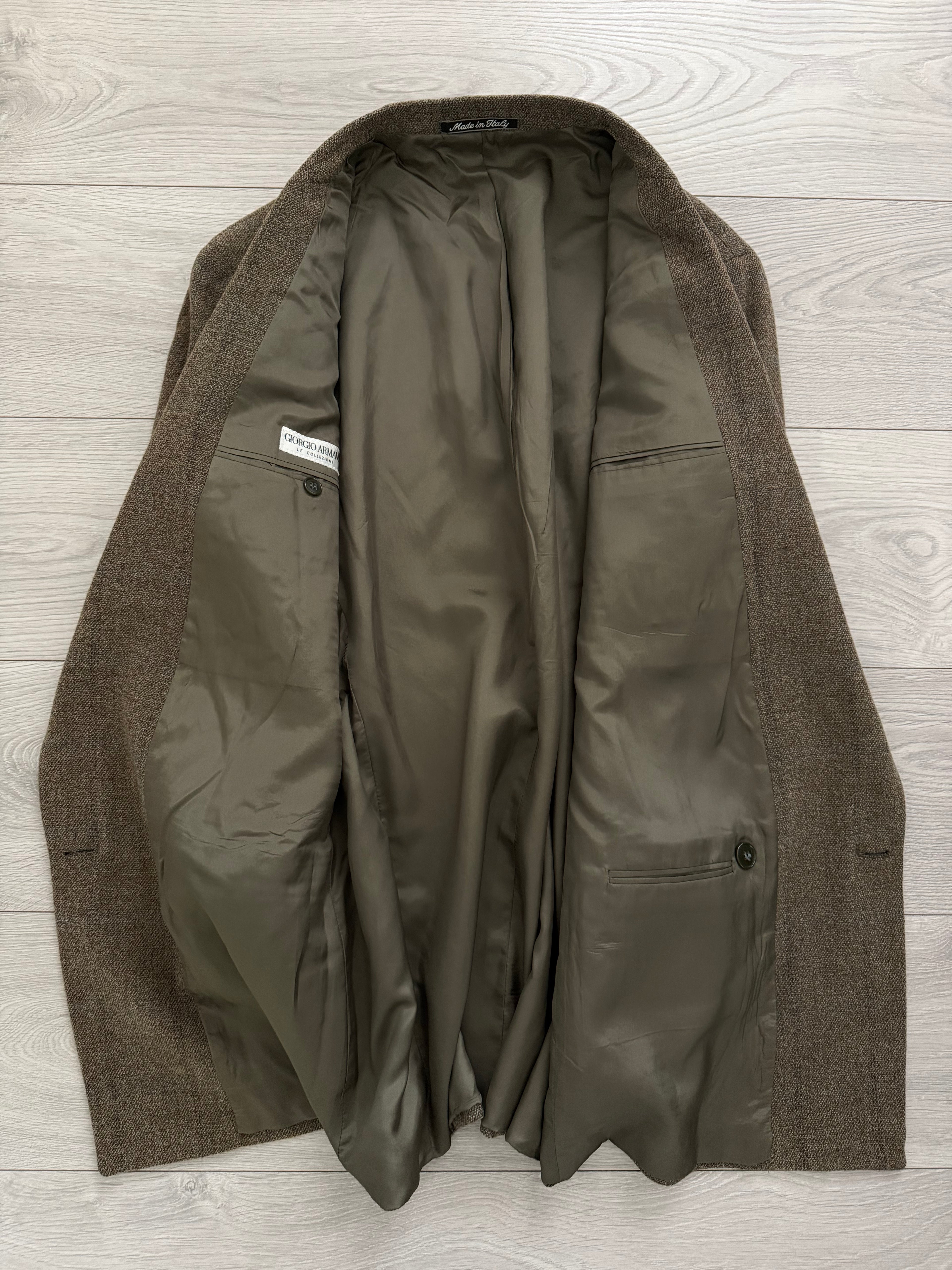 Giorgio Armani 1980s Peaked Lapel Double Breasted Textured Brown Wool Sport Jacket Blazer - Size M