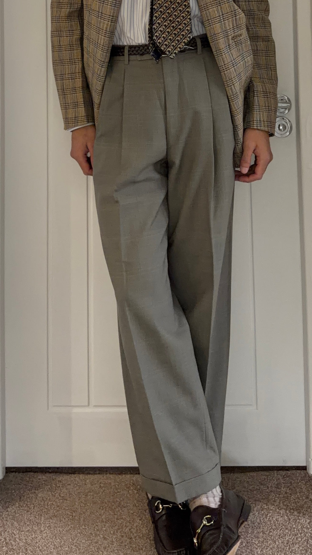 Renoma Paris 1980s Double Pleated Check Wool Pants - Size 30" Waist