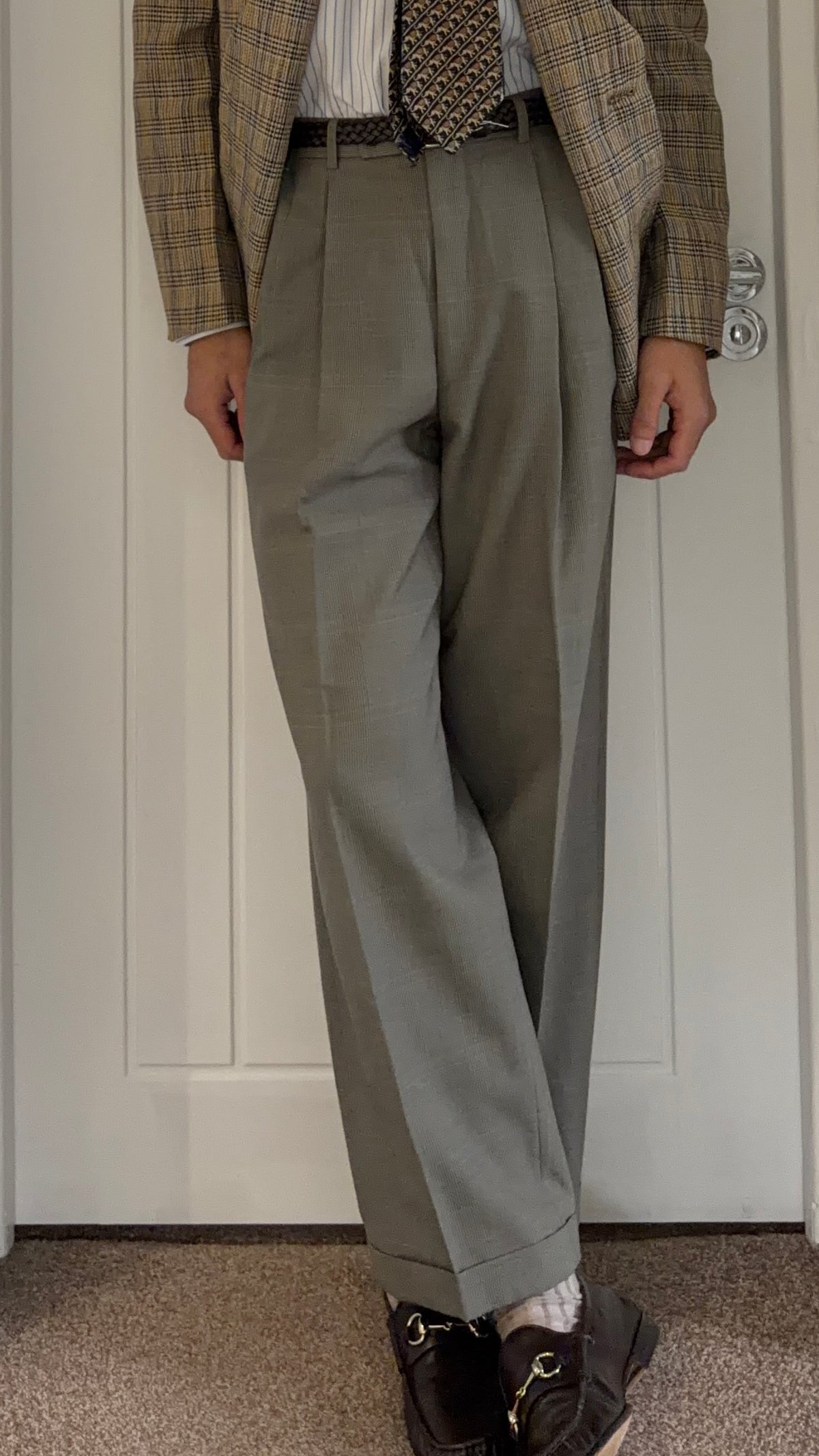 Renoma Paris 1980s Double Pleated Check Wool Pants - Size 30" Waist