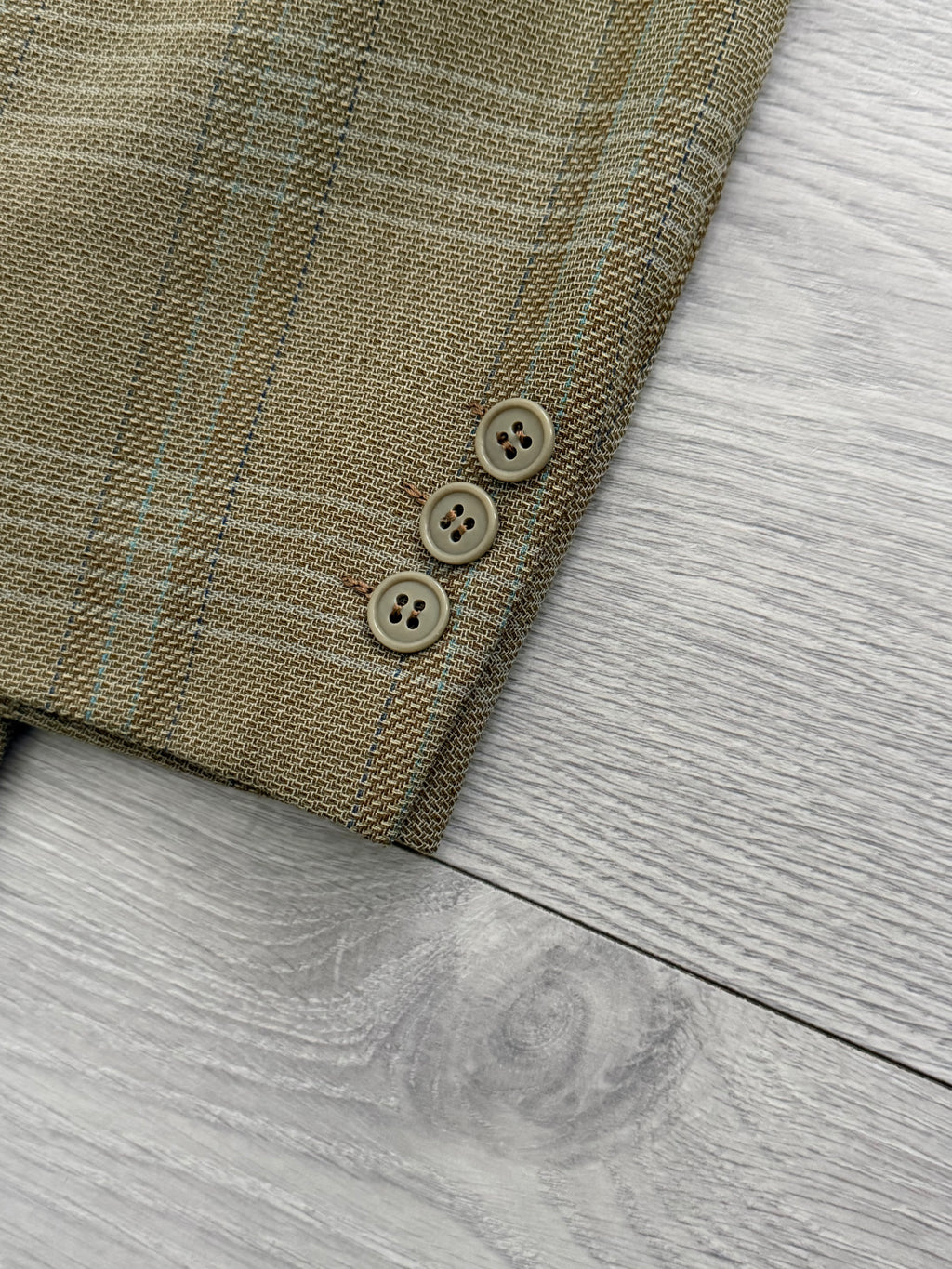 Emporio Armani 1990s Peaked Lapel Double Breasted Textured Wool Sport Jacket Blazer Taupe Green - Size M