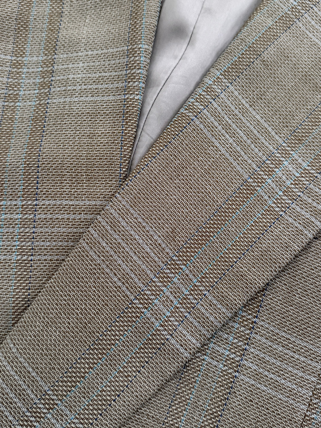 Emporio Armani 1990s Peaked Lapel Double Breasted Textured Wool Sport Jacket Blazer Taupe Green - Size M
