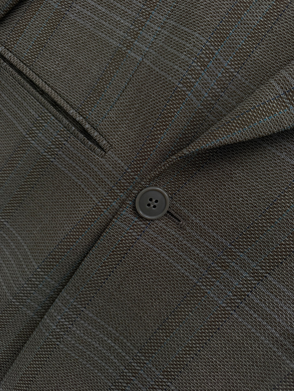 Emporio Armani 1990s Peaked Lapel Double Breasted Textured Wool Sport Jacket Blazer Taupe Green - Size M