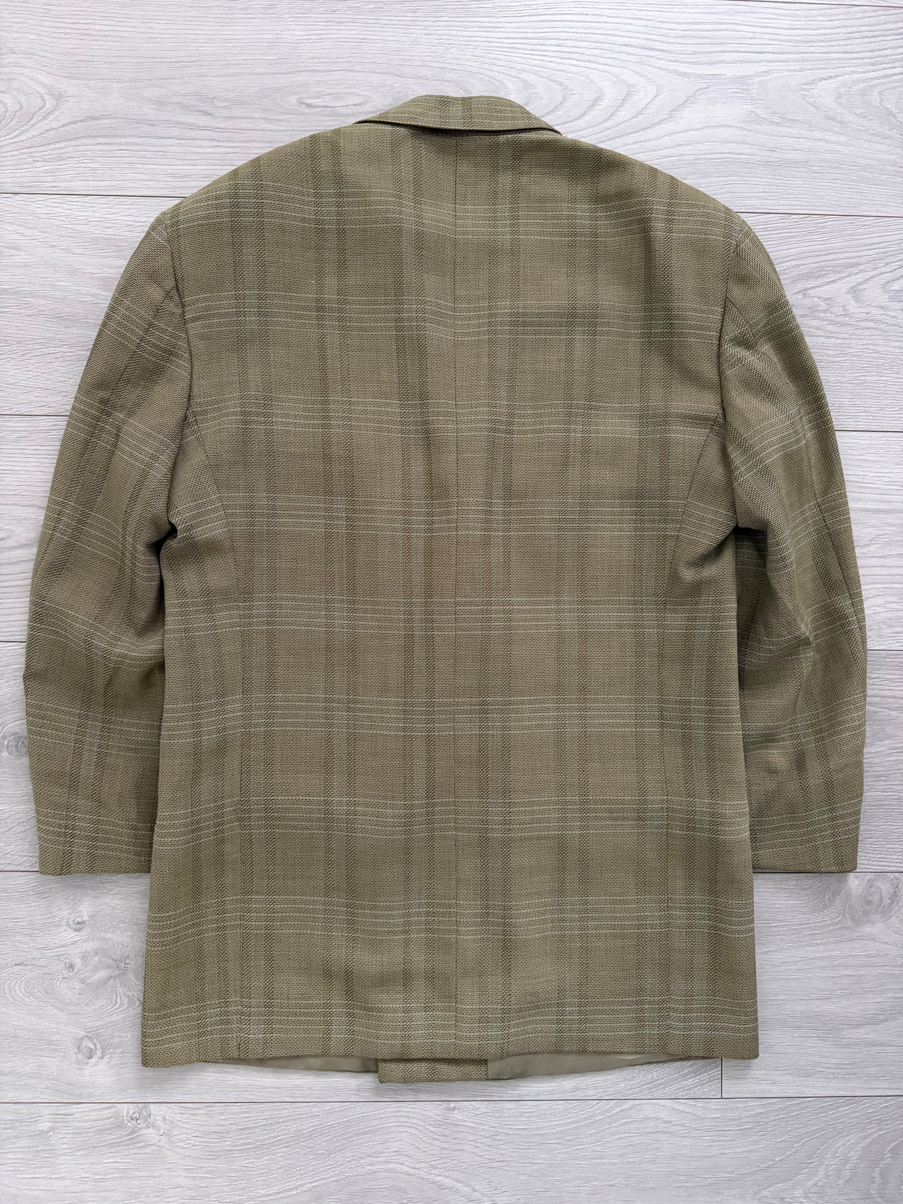 Emporio Armani 1990s Peaked Lapel Double Breasted Textured Wool Sport Jacket Blazer Taupe Green - Size M