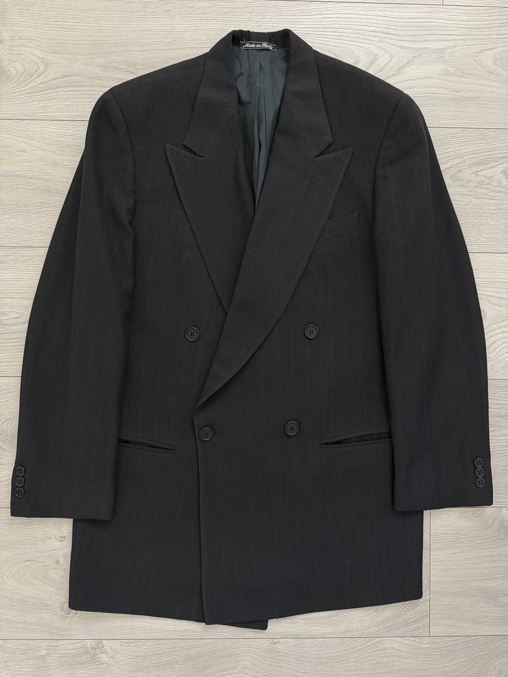 Giorgio Armani 1980s Peaked Lapel Double Breasted Textured Chevron Weave Wool Sport Jacket Blazer - Size M