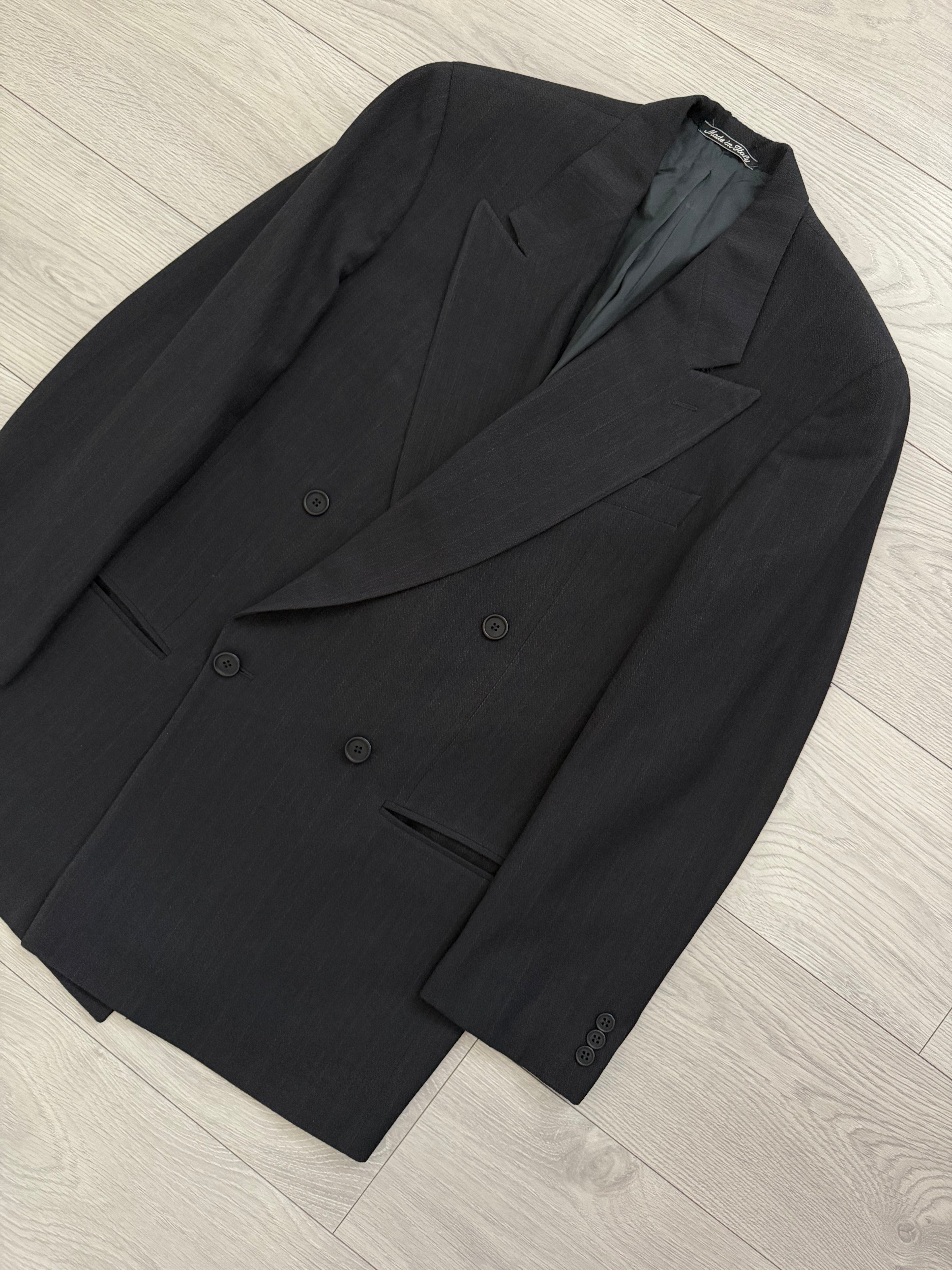 Giorgio Armani 1980s Peaked Lapel Double Breasted Textured Chevron Weave Wool Sport Jacket Blazer - Size M
