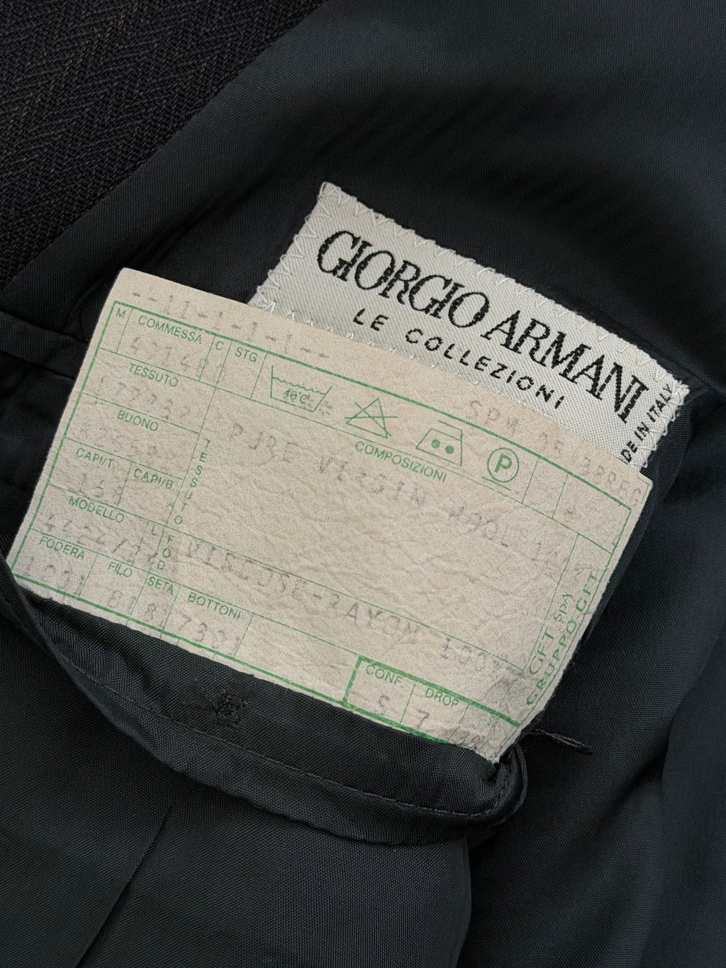 Giorgio Armani 1980s Peaked Lapel Double Breasted Textured Chevron Weave Wool Sport Jacket Blazer - Size M