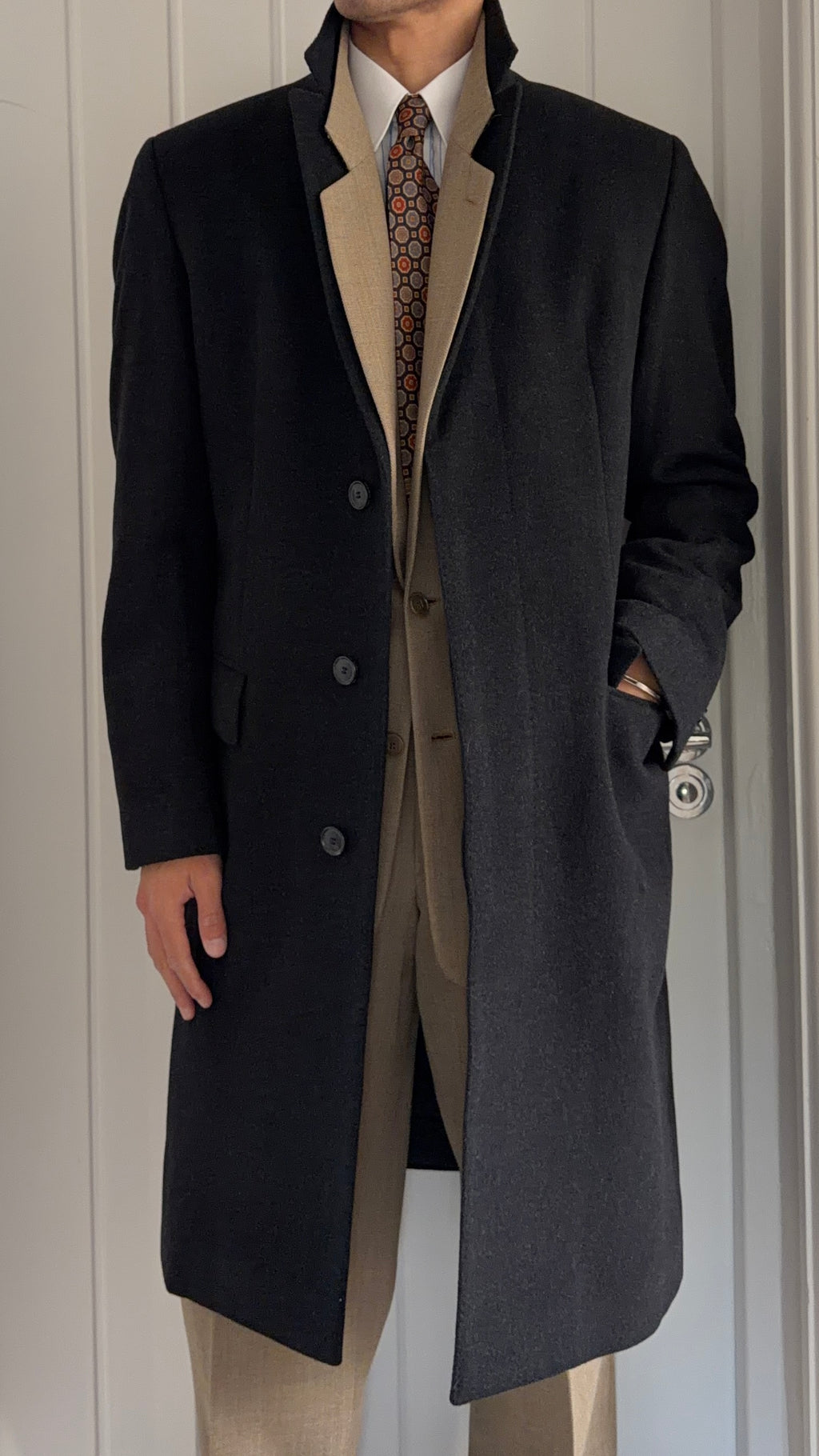 Hugo Boss 1990s Wool Cashmere Charcoal Grey Coat - Size M