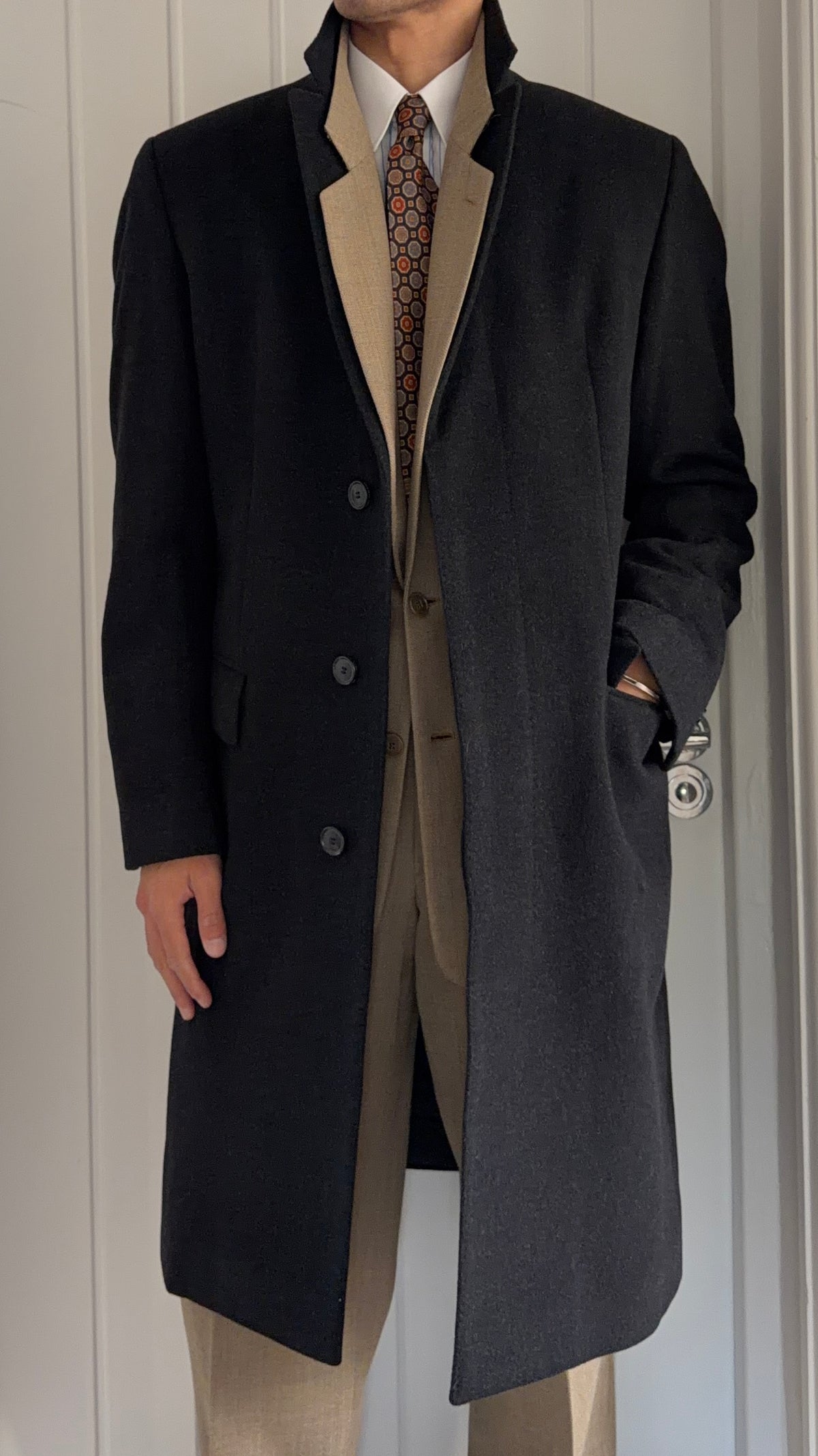 Hugo Boss 1990s Wool Cashmere Charcoal Grey Coat - Size M
