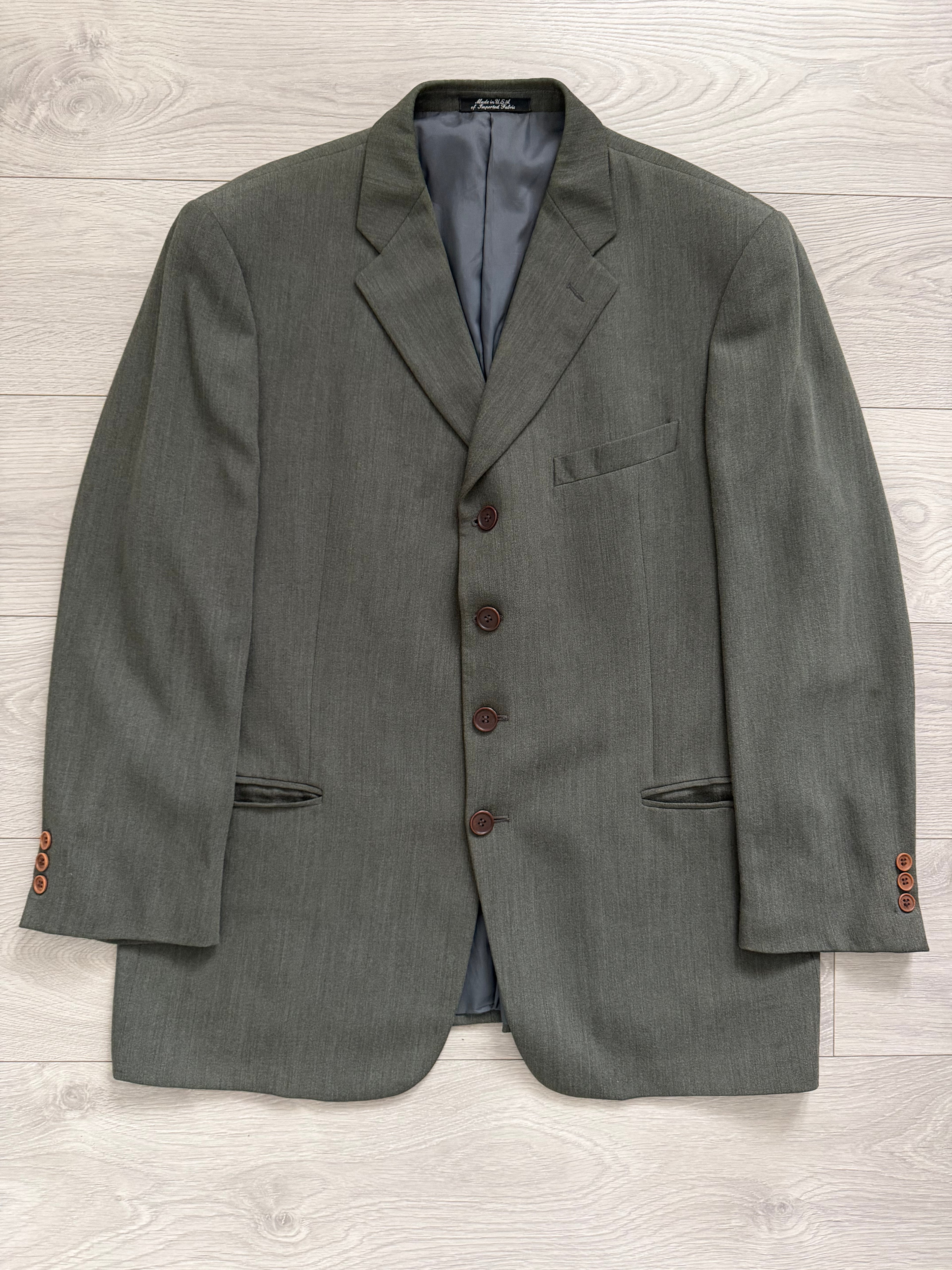 Mani Giorgio Armani 1980s 4B Pleated Rayon Wool Textured Draped Suit Taupe Green - Size XXL Jacket / 38" Waist
