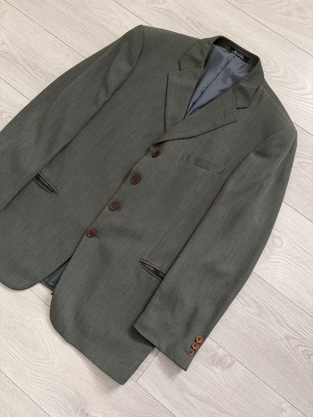 Mani Giorgio Armani 1980s 4B Pleated Rayon Wool Textured Draped Suit Taupe Green - Size XXL Jacket / 38" Waist