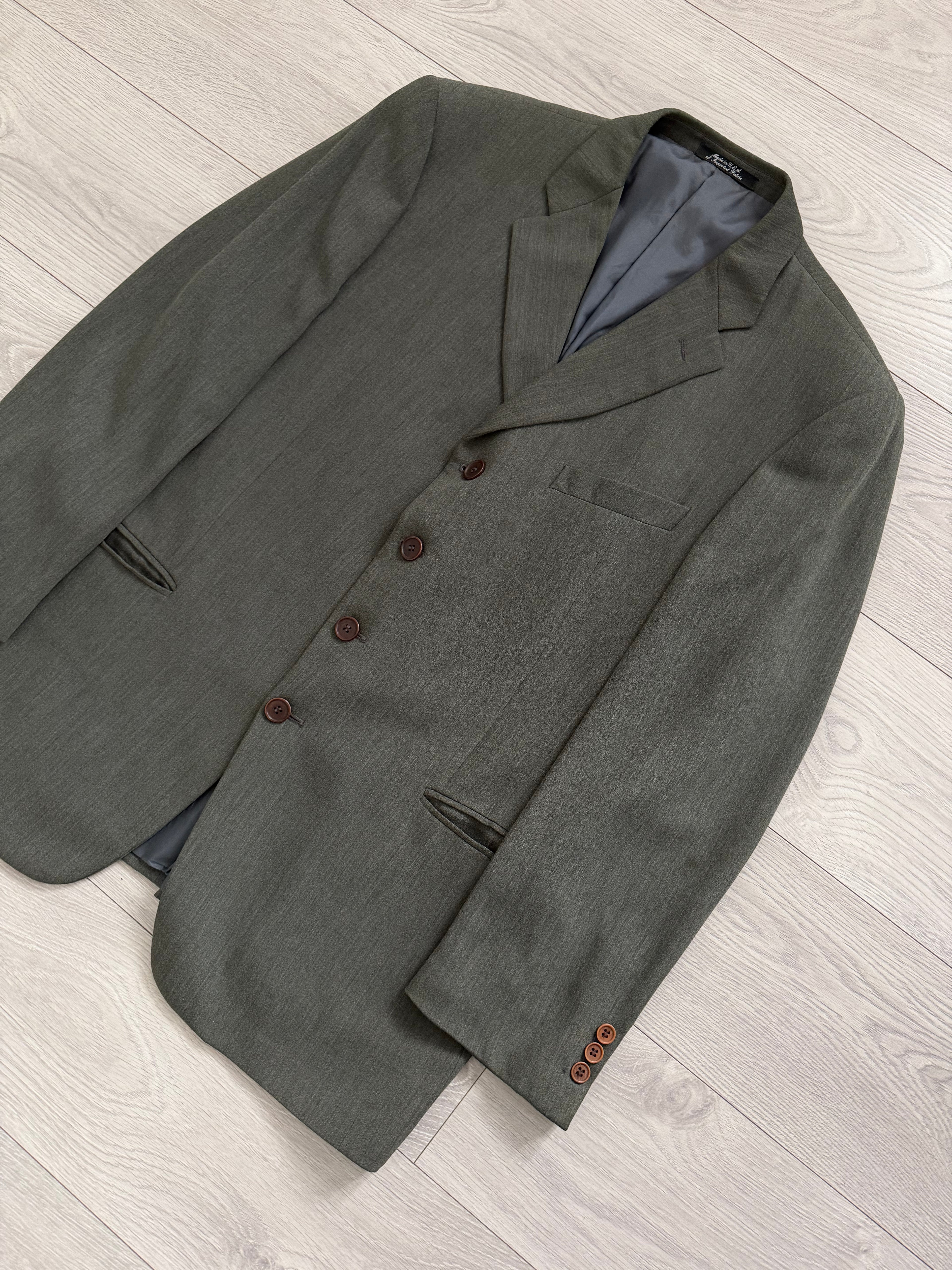 Mani Giorgio Armani 1980s 4B Pleated Rayon Wool Textured Draped Suit Taupe Green - Size XXL Jacket / 38" Waist