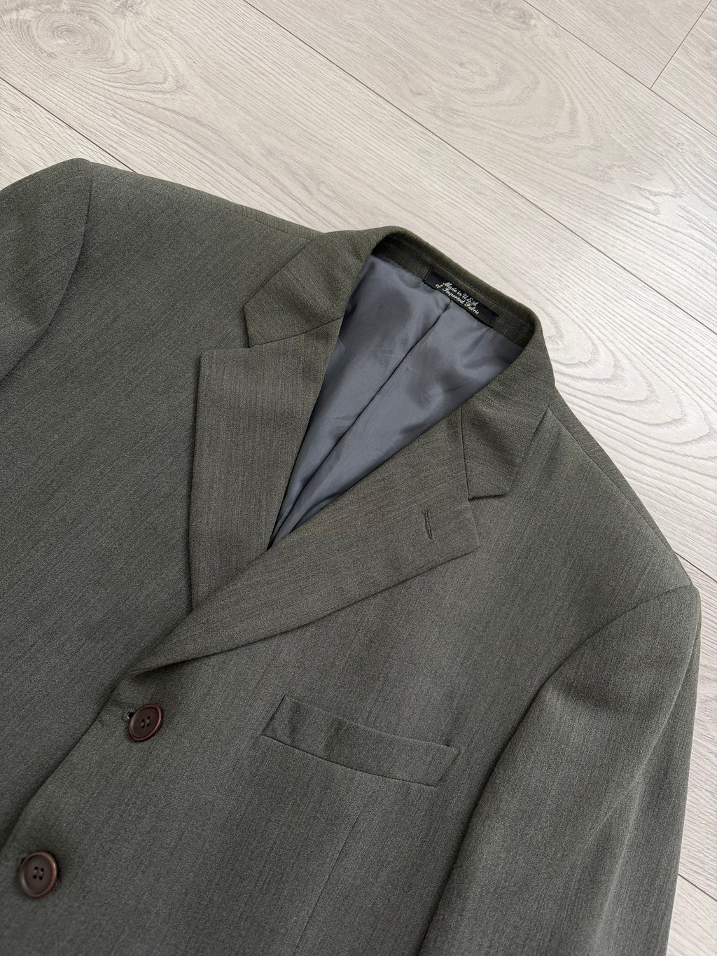 Mani Giorgio Armani 1980s 4B Pleated Rayon Wool Textured Draped Suit Taupe Green - Size XXL Jacket / 38" Waist