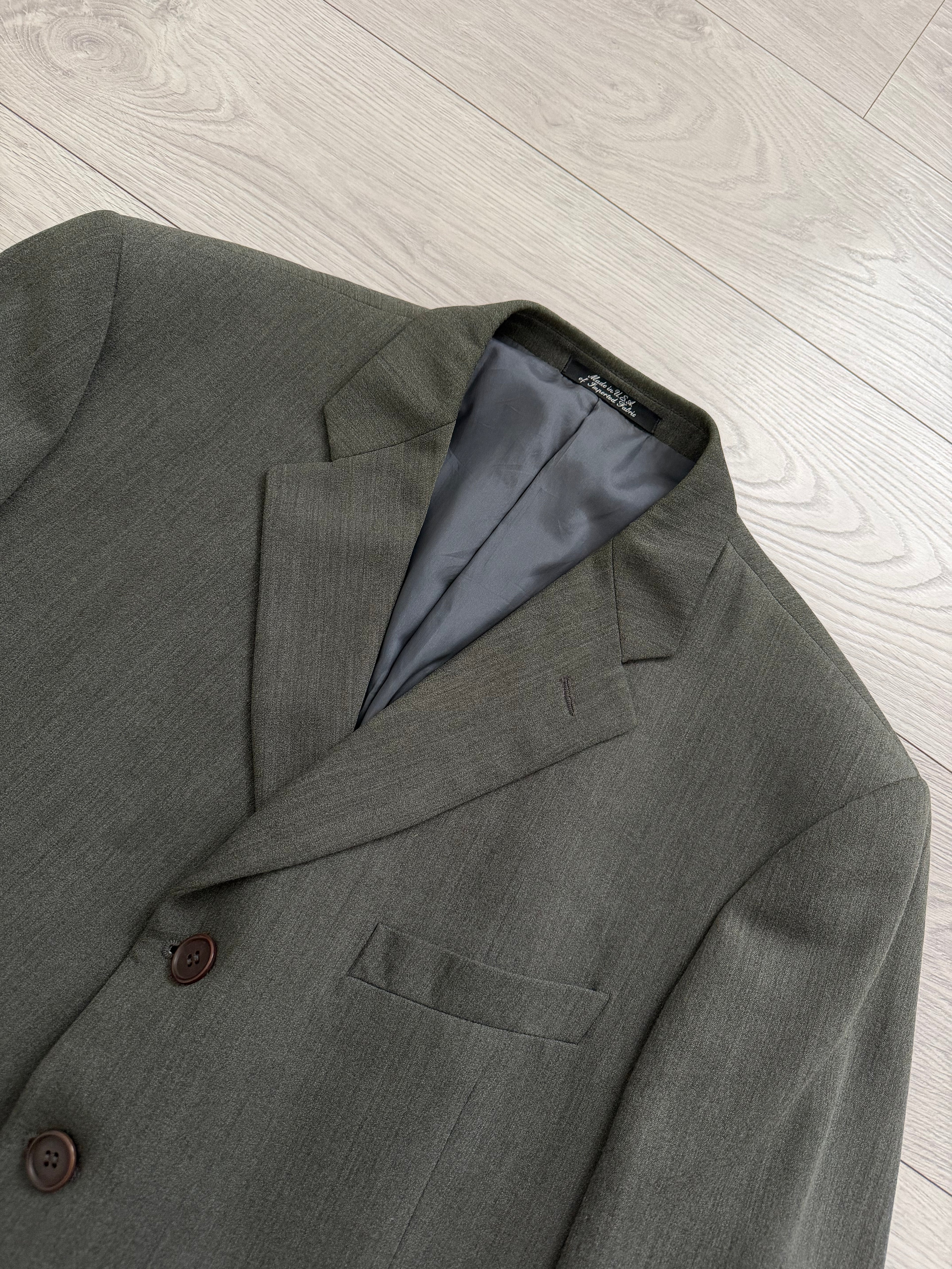 Mani Giorgio Armani 1980s 4B Pleated Rayon Wool Textured Draped Suit Taupe Green - Size XXL Jacket / 38" Waist